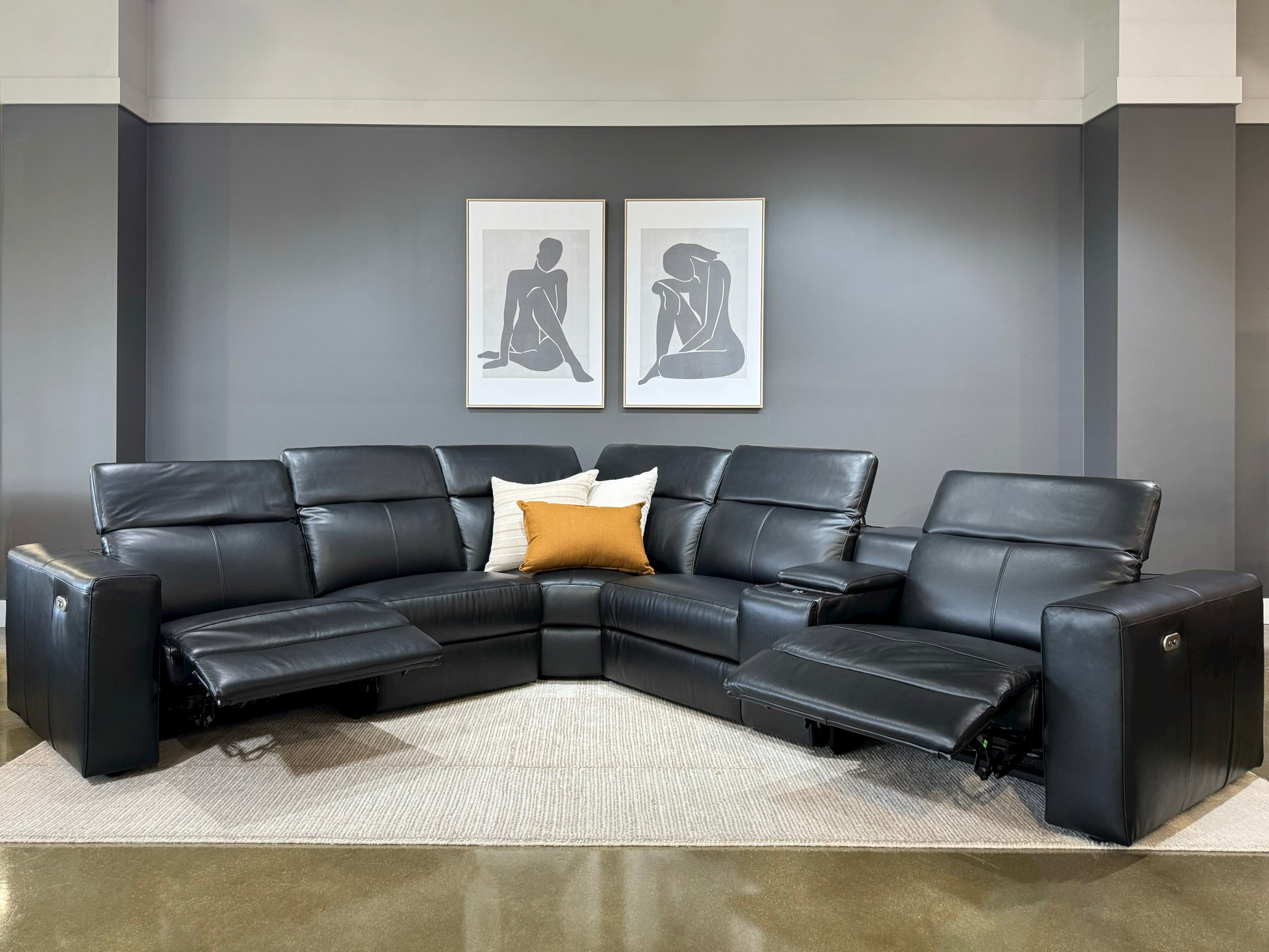 Coffs Harbour Electric Corner Lounge - Black Leather (LAF/Armless/Corner/Armless/Bar/RAF)
