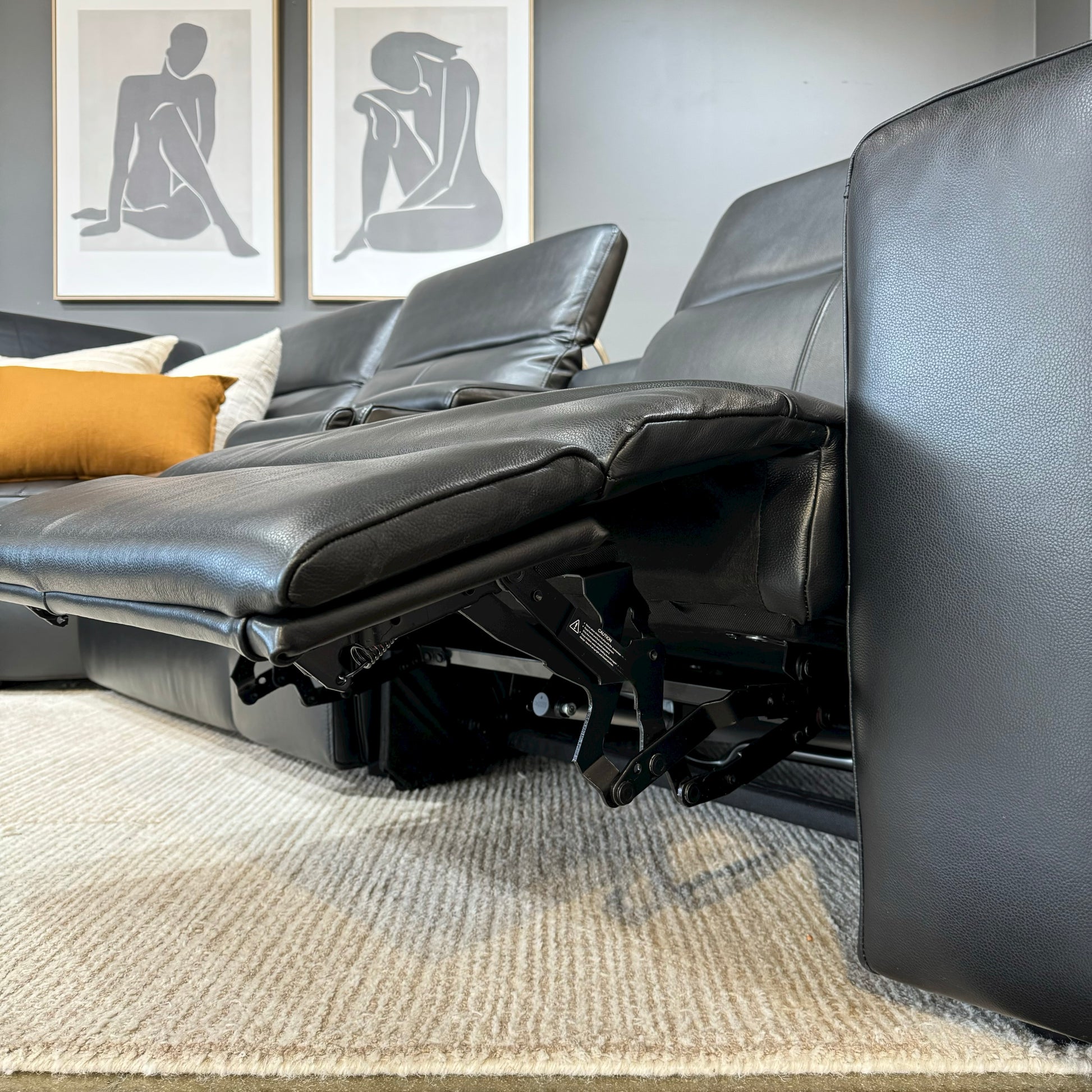 Coffs Harbour Electric Corner Lounge - Black Leather (LAF/Armless/Corner/Armless/Bar/RAF)