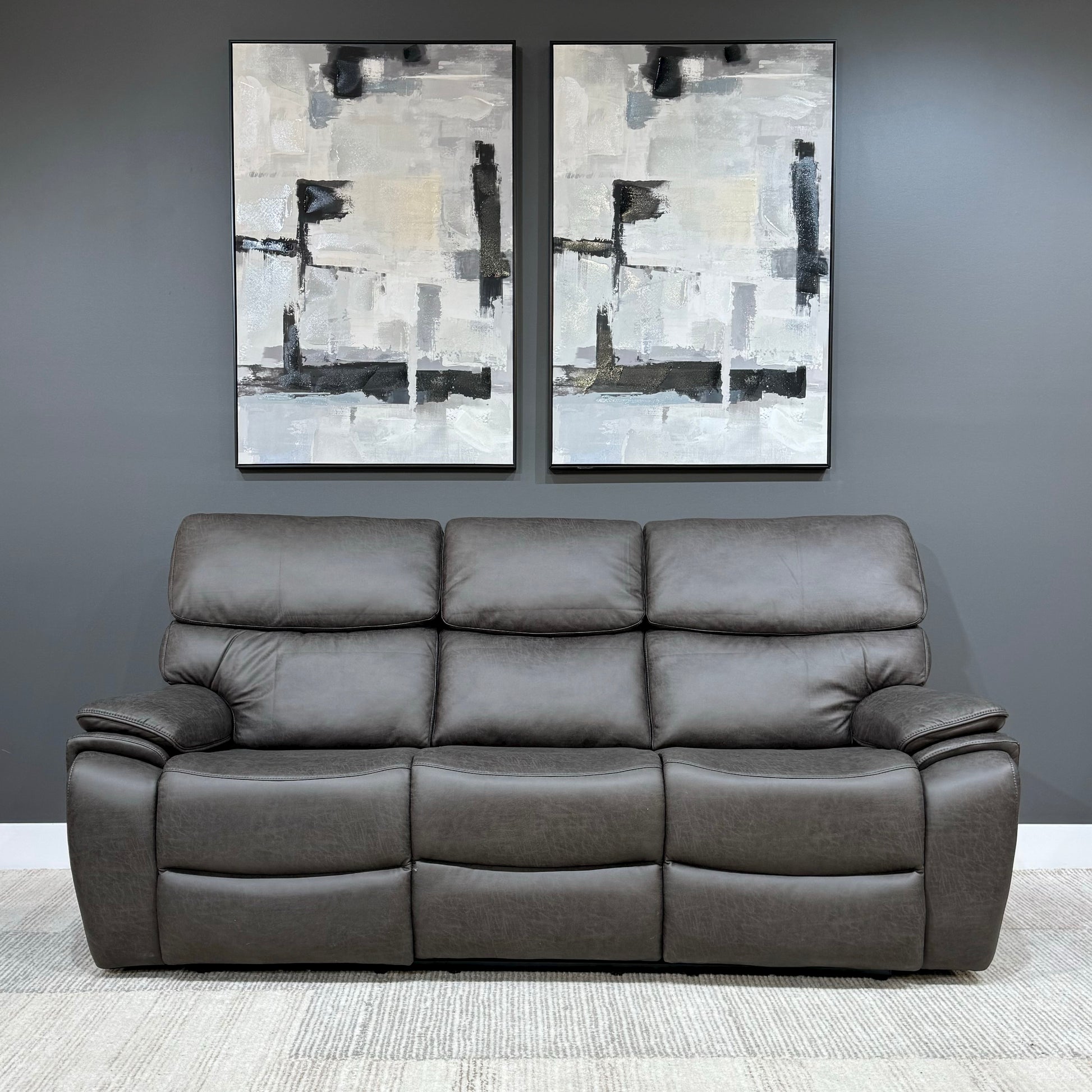 Luiz 3 Seater Electric Sofa - Black Leather Air