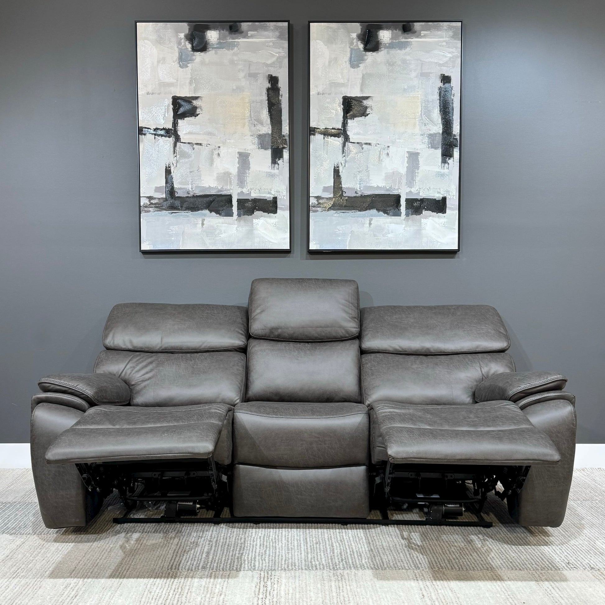 Luiz 3 Seater Electric Sofa - Black Leather Air