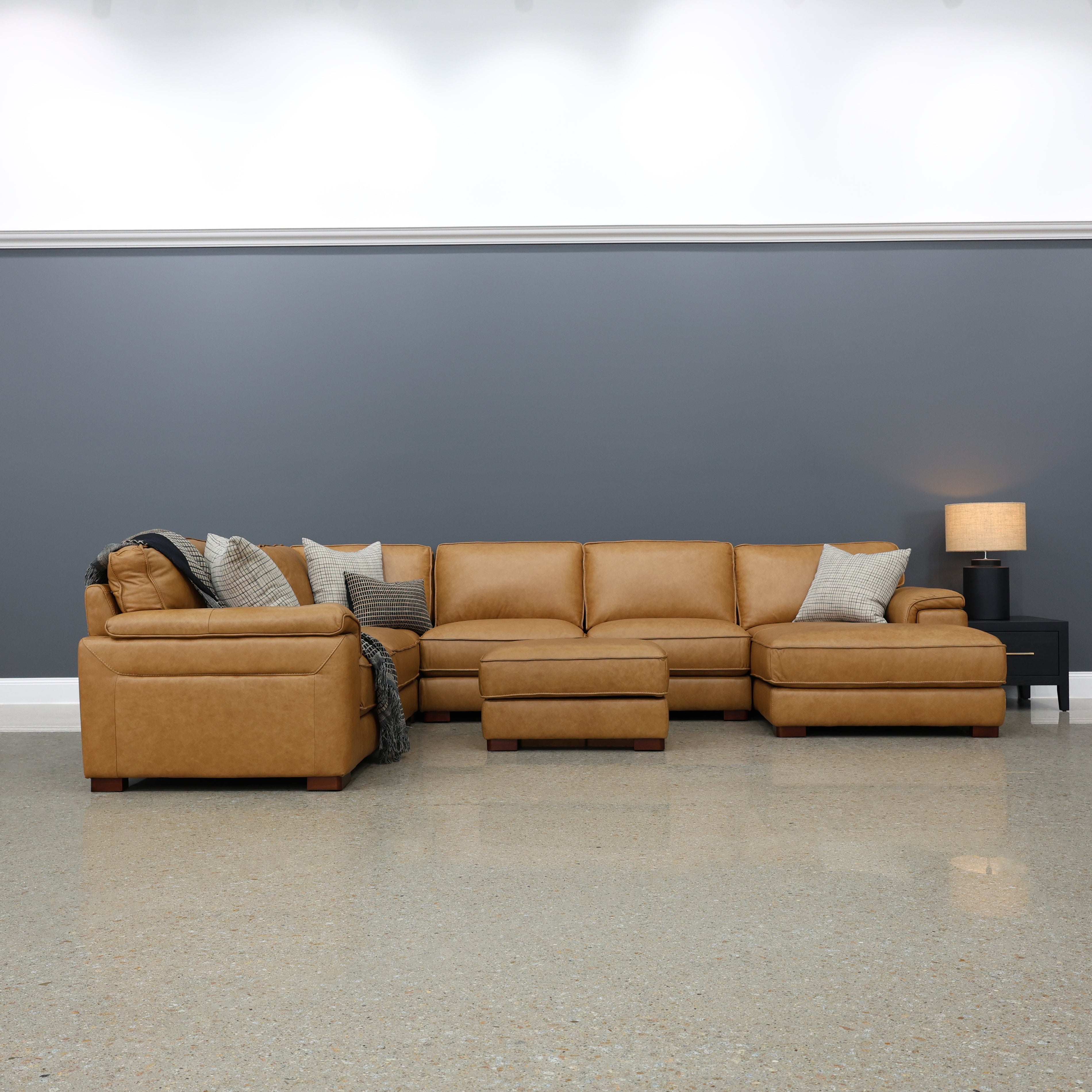 Rostrevor Corner Lounge w/ Chaise -Tan Leather