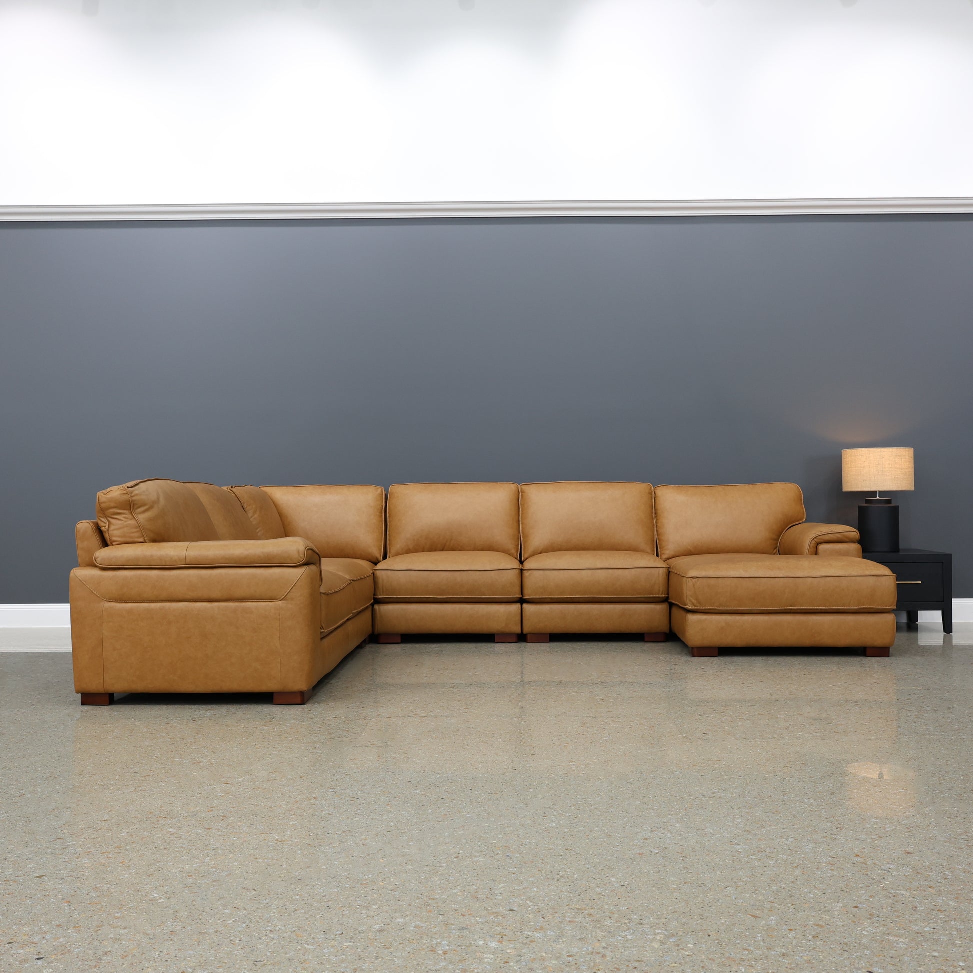 Rostrevor Corner Lounge w/ Chaise -Tan Leather