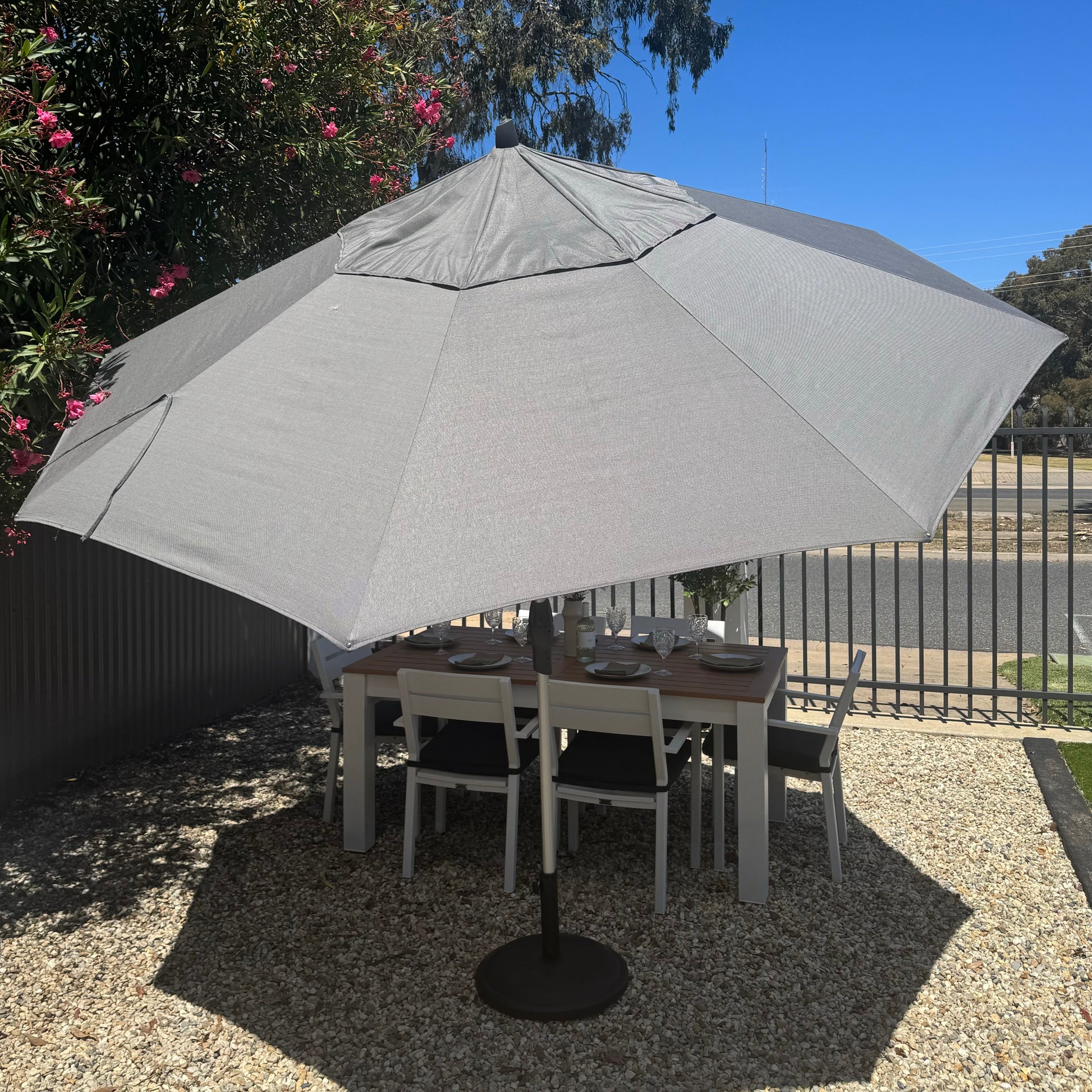 Fairview Octagonal Umbrella and Base - Charcoal