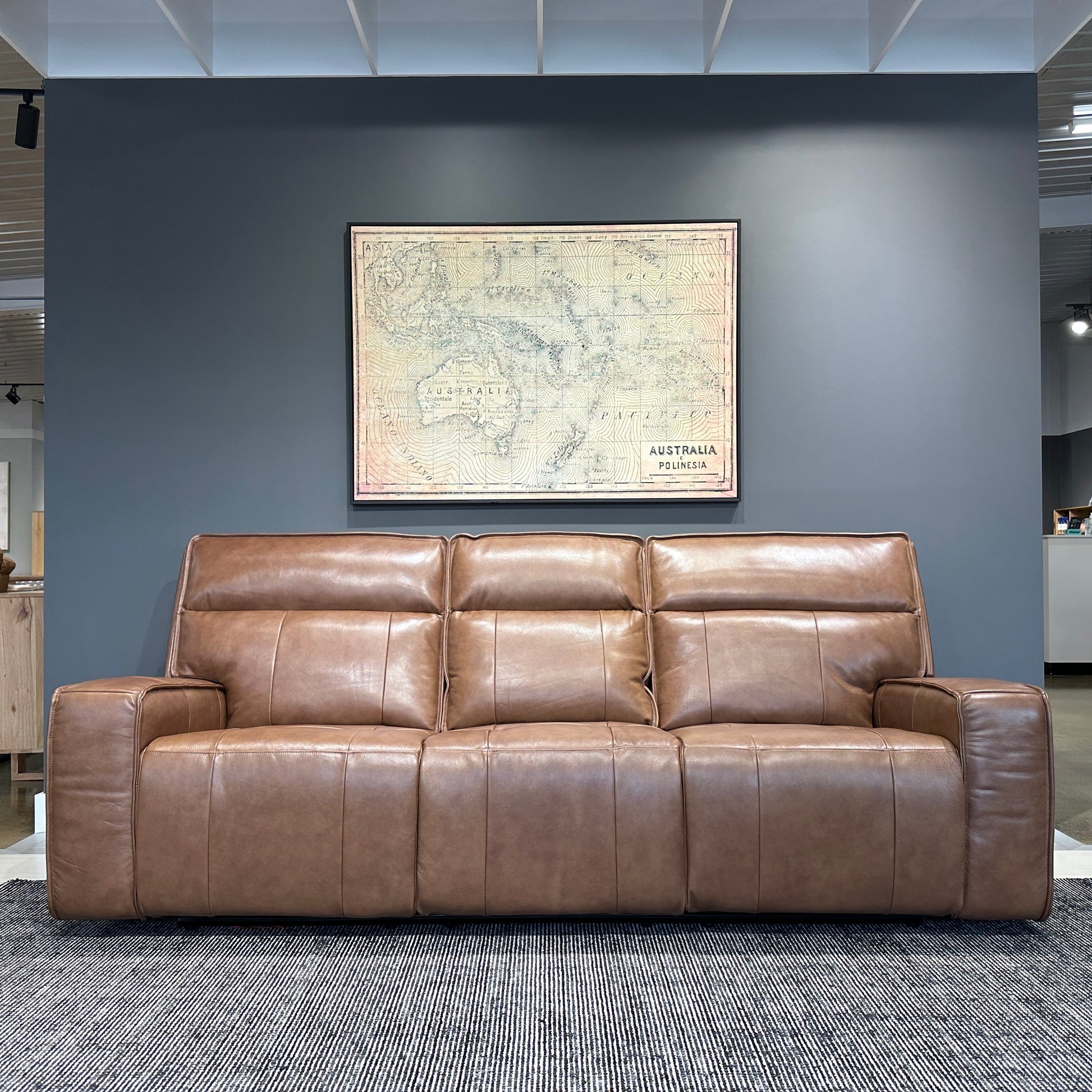 Boston 3 Seater Dual Power Sofa - Brown Leather