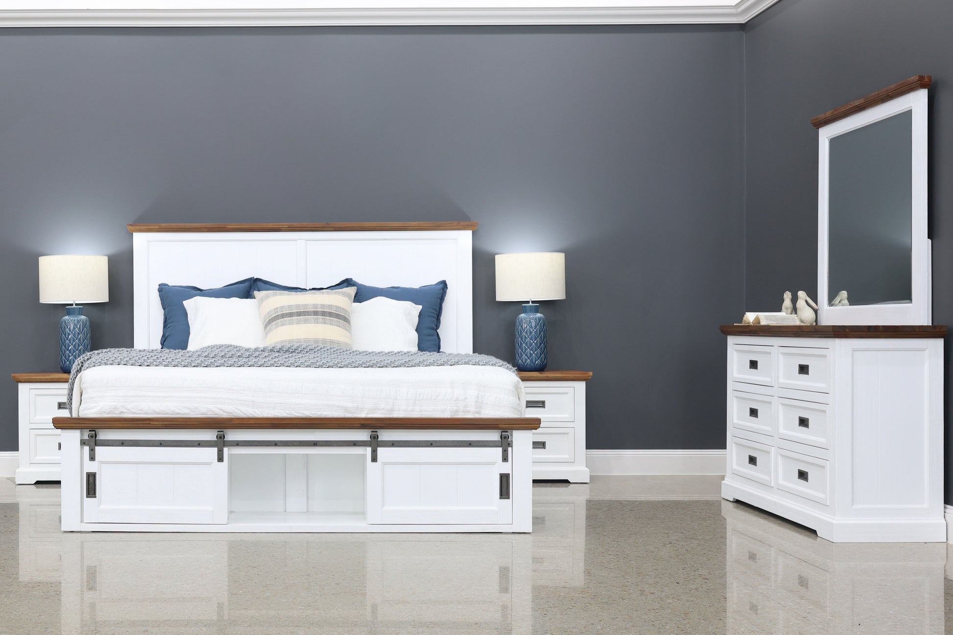 Provedore Two Tone Bed w/ 2 Sliding Barn Doors