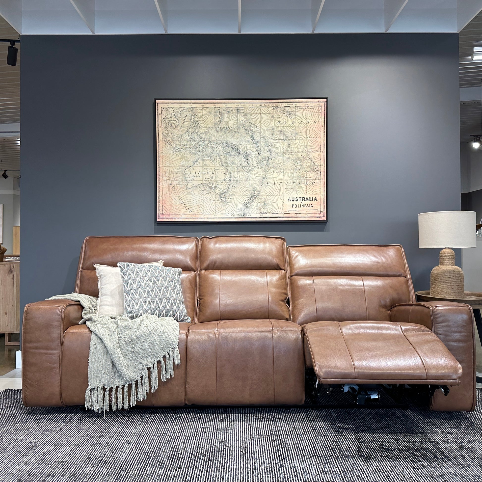 Boston 3 Seater Dual Power Sofa - Brown Leather