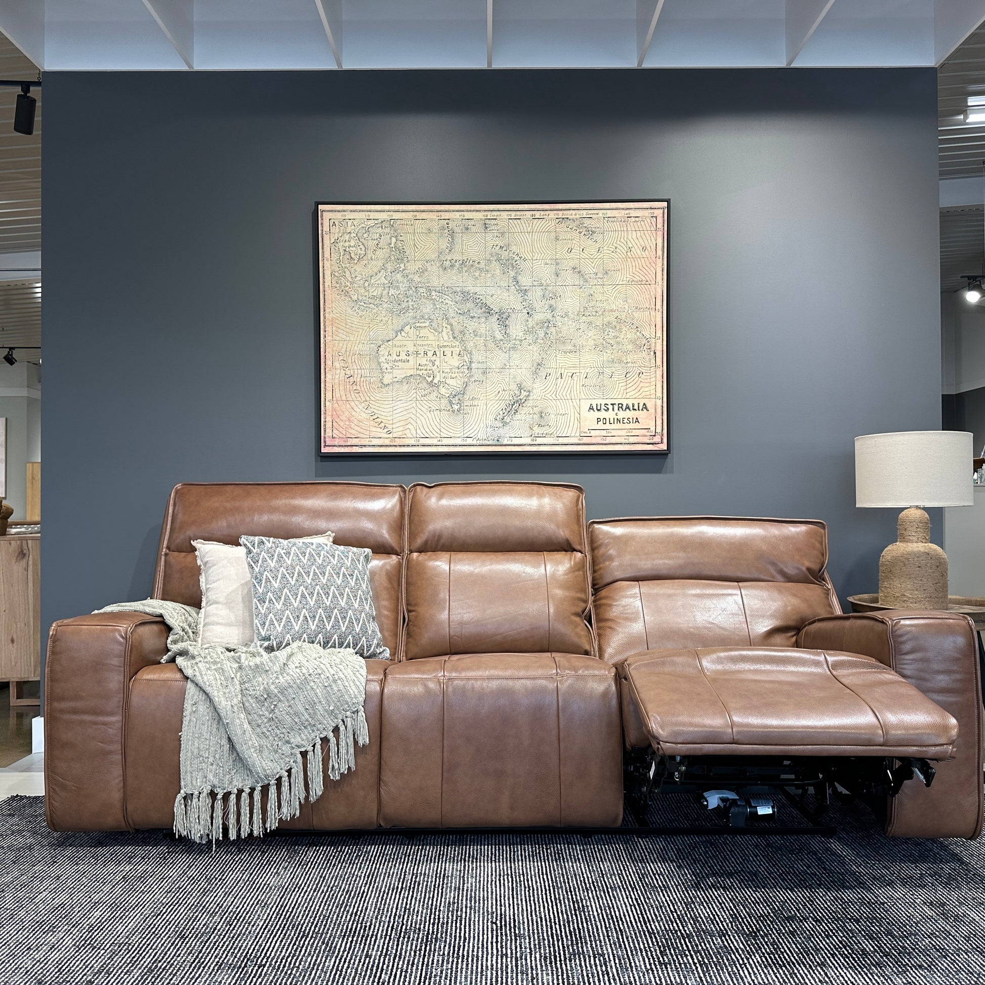 Boston 3 Seater Dual Power Sofa - Brown Leather