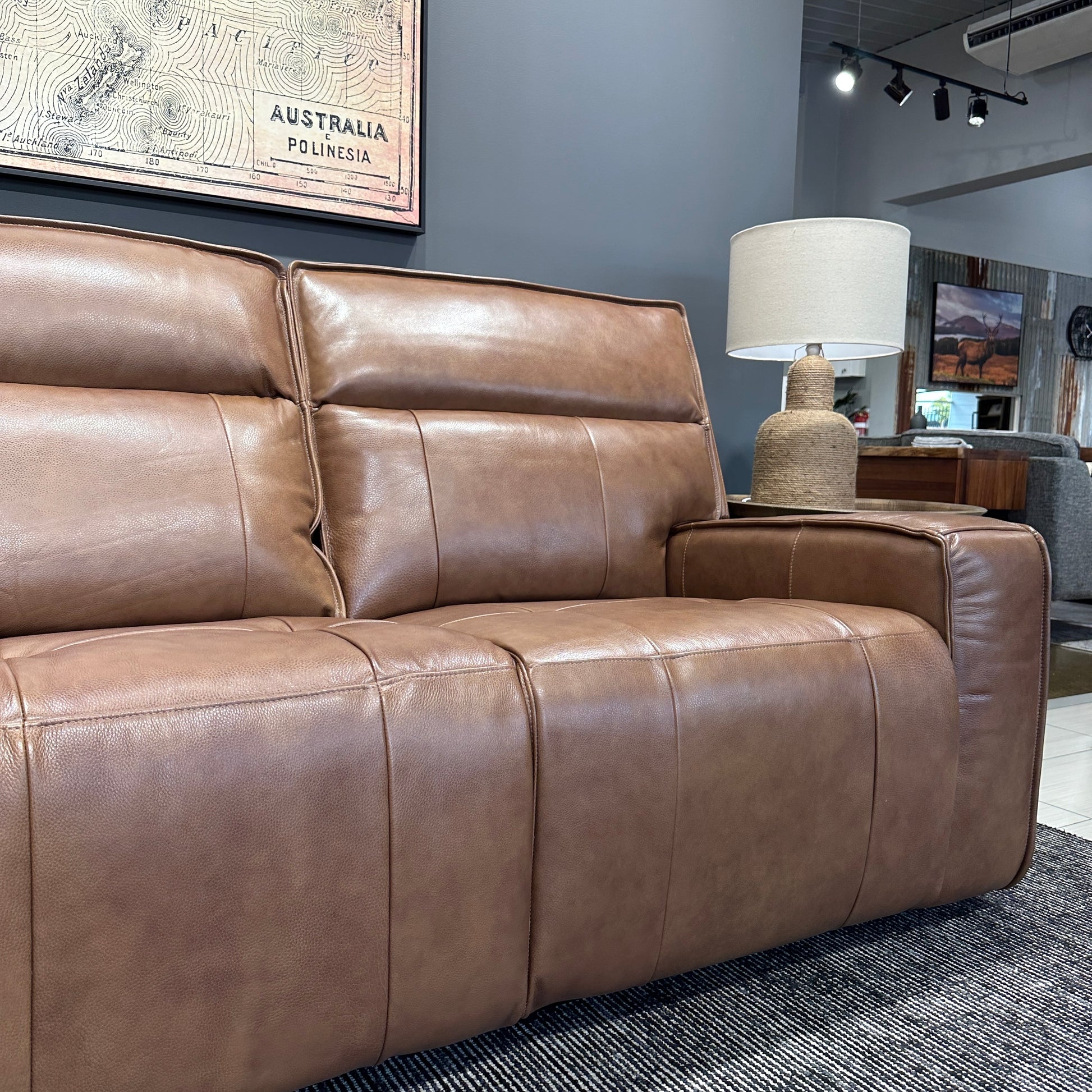 Boston 3 Seater Dual Power Sofa - Brown Leather
