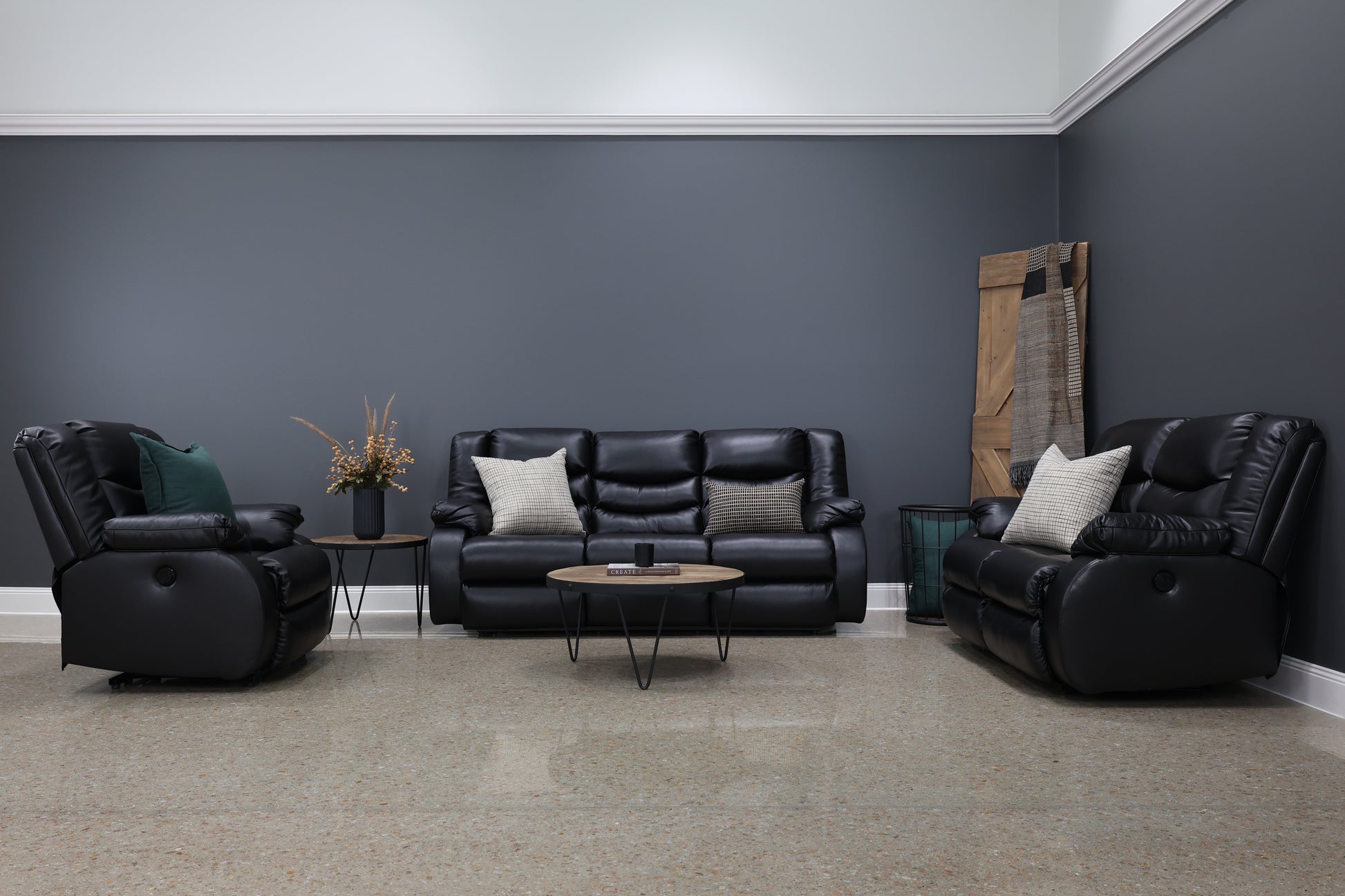 Werribee Reclining Power Sofa - Black Leather