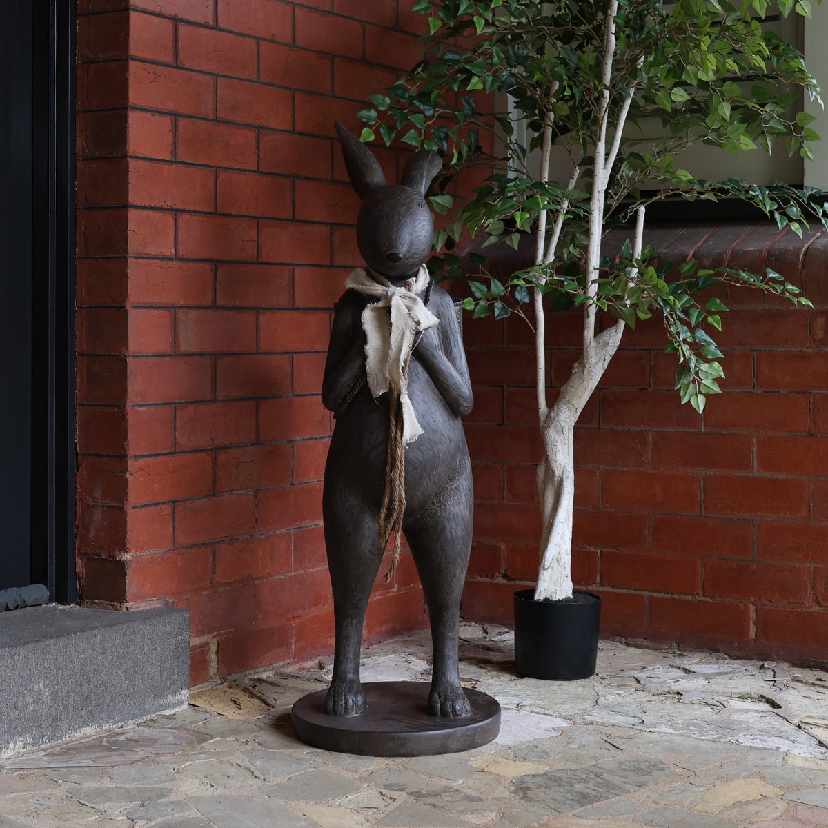 Jack Rabbit Figurine w/ Scarf & Basket - Large