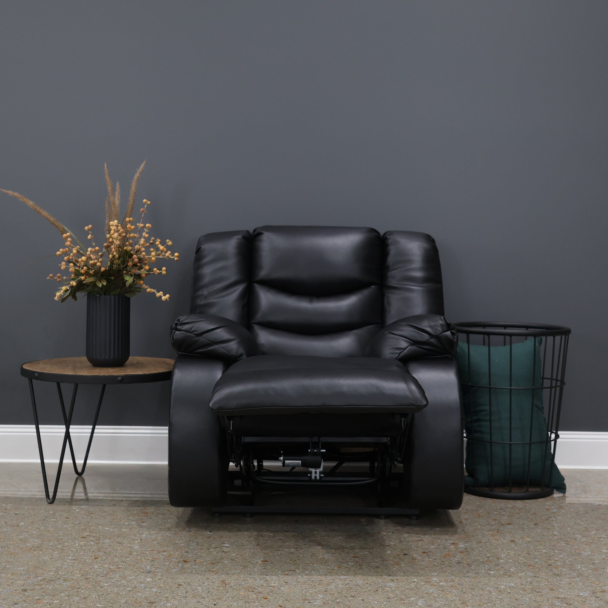 Werribee Power Recliner - Black Leather