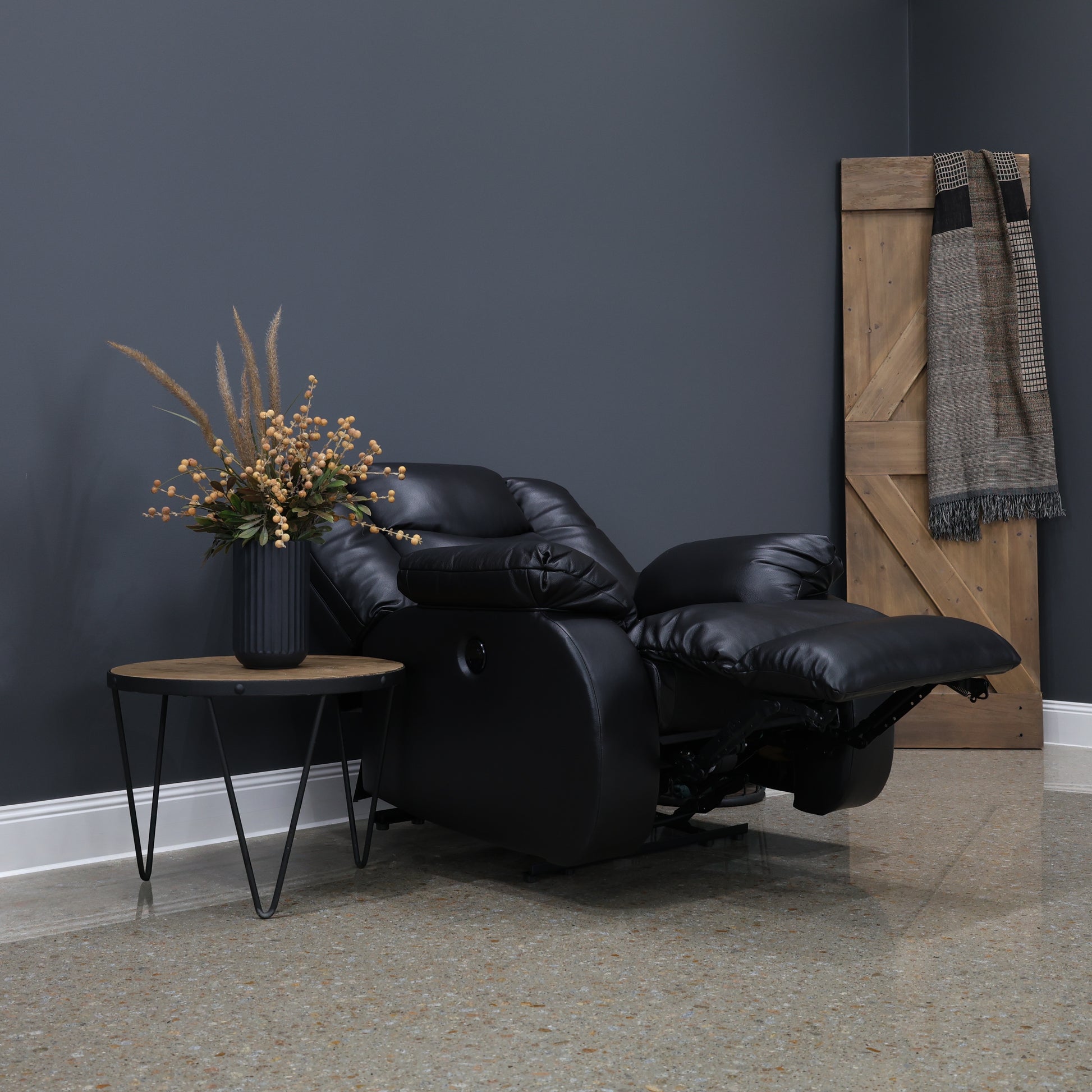 Werribee Power Recliner - Black Leather