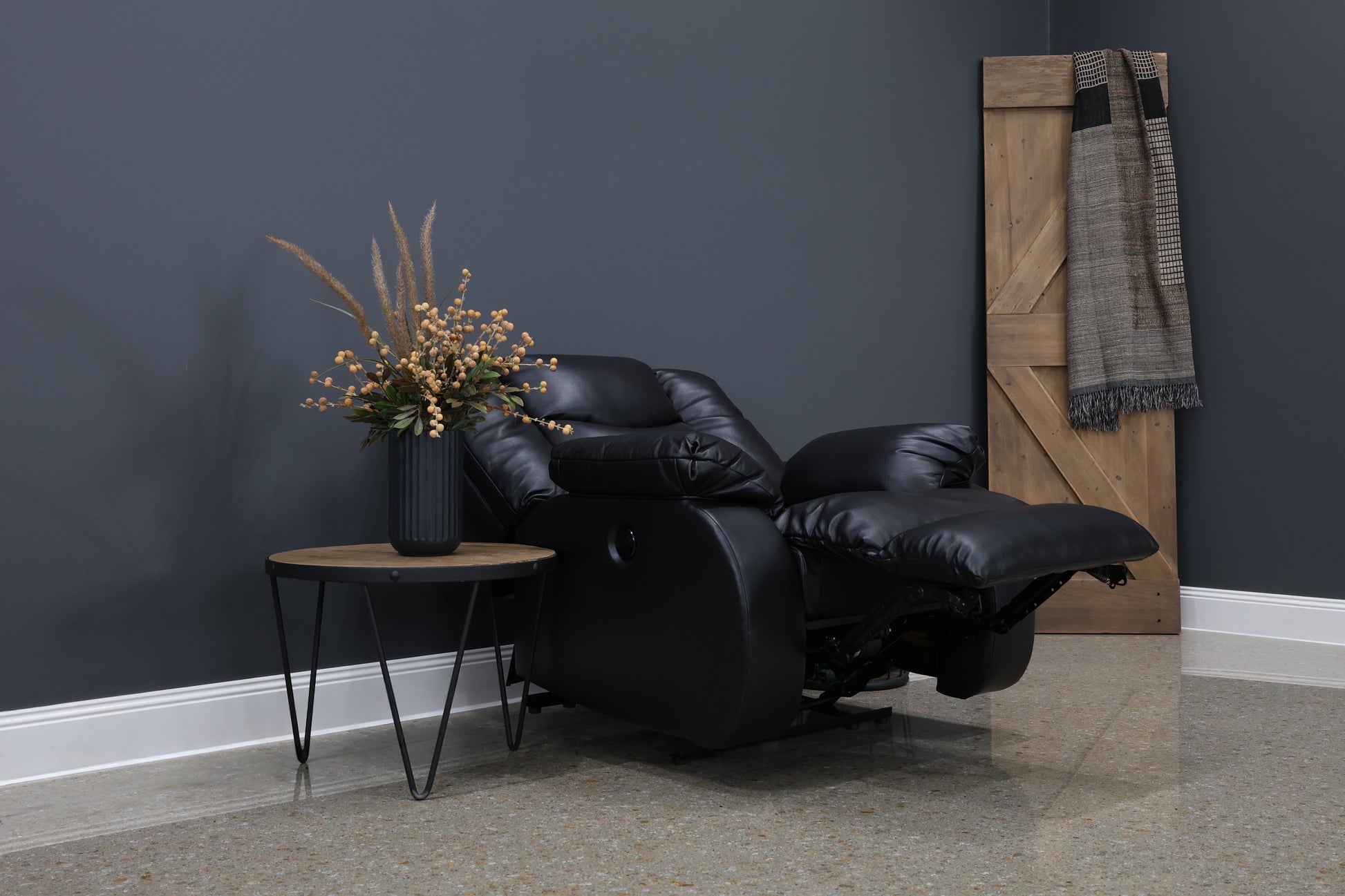 Werribee Power Recliner - Black Leather