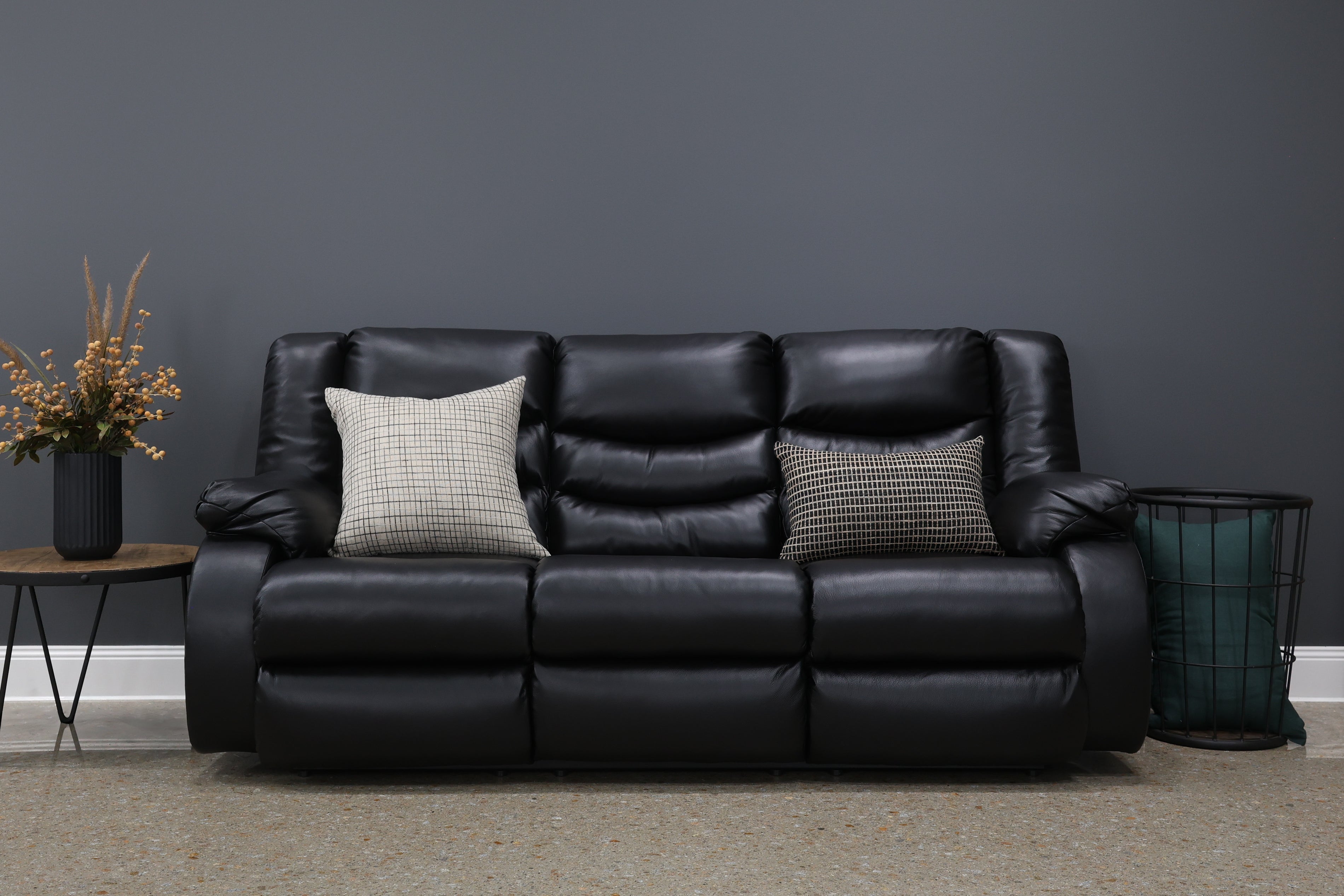 Werribee Reclining Power Sofa - Black Leather