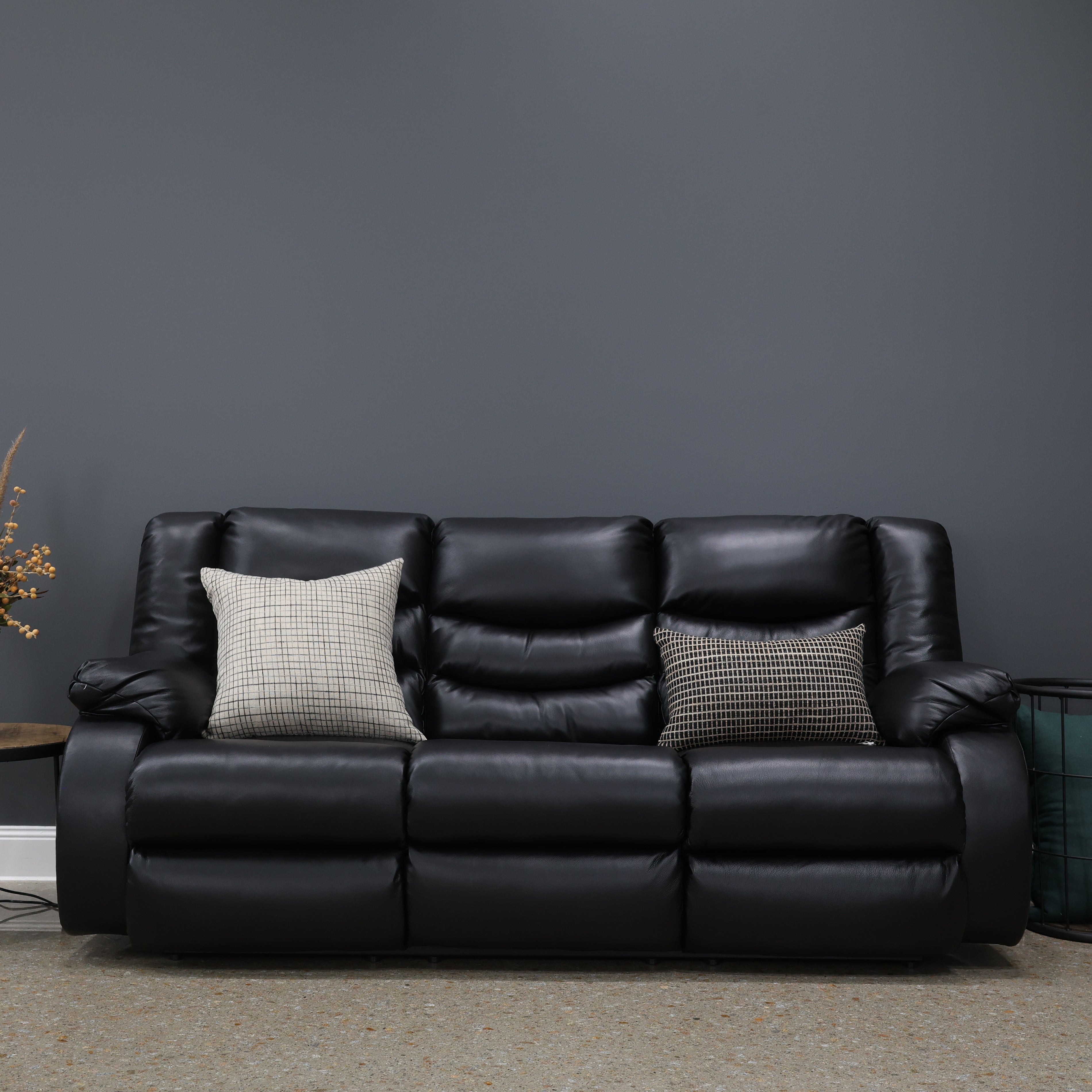 Werribee Reclining Power Sofa - Black Leather