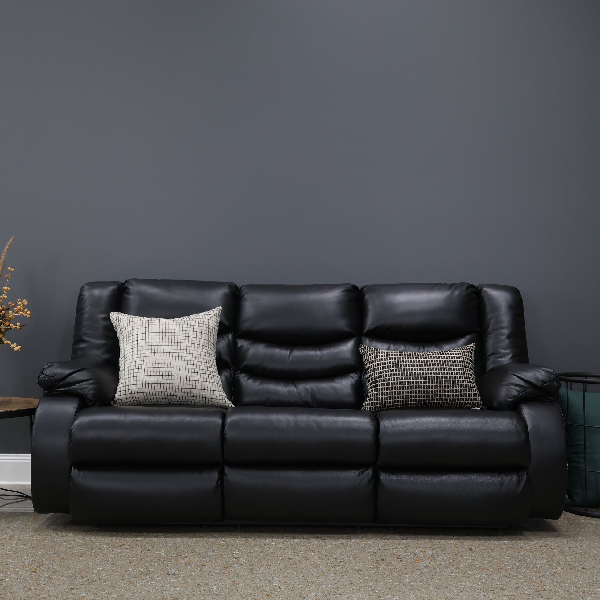 Werribee Reclining Power Sofa - Black Leather
