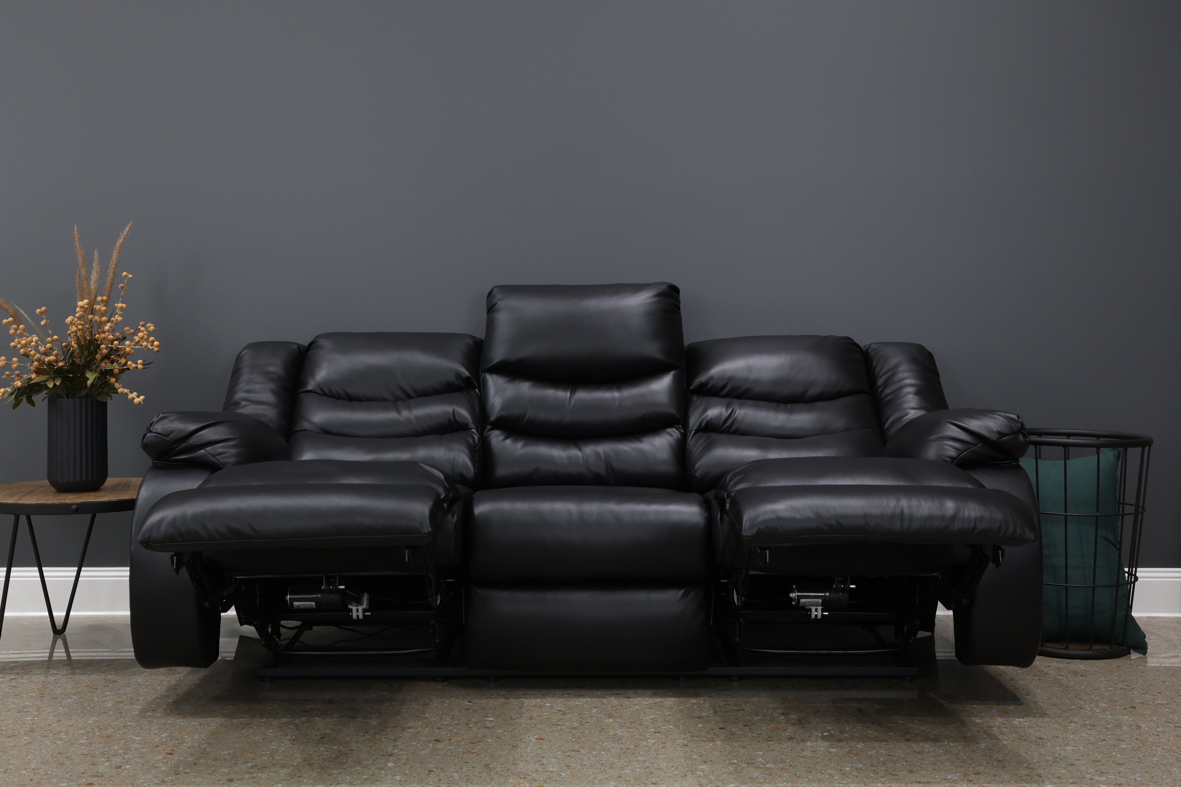 Werribee Reclining Power Sofa - Black Leather
