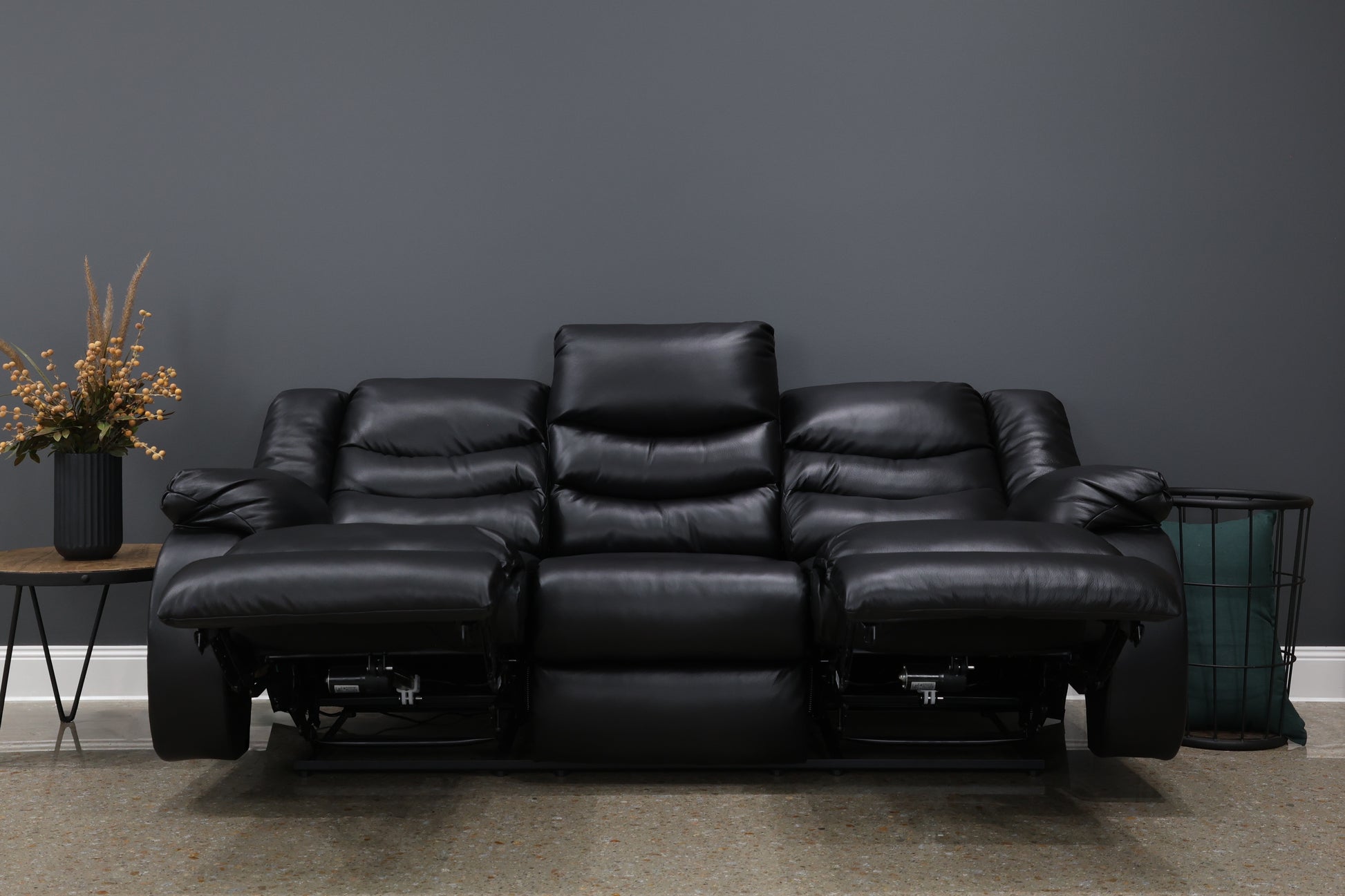 Werribee Reclining Power Sofa - Black Leather