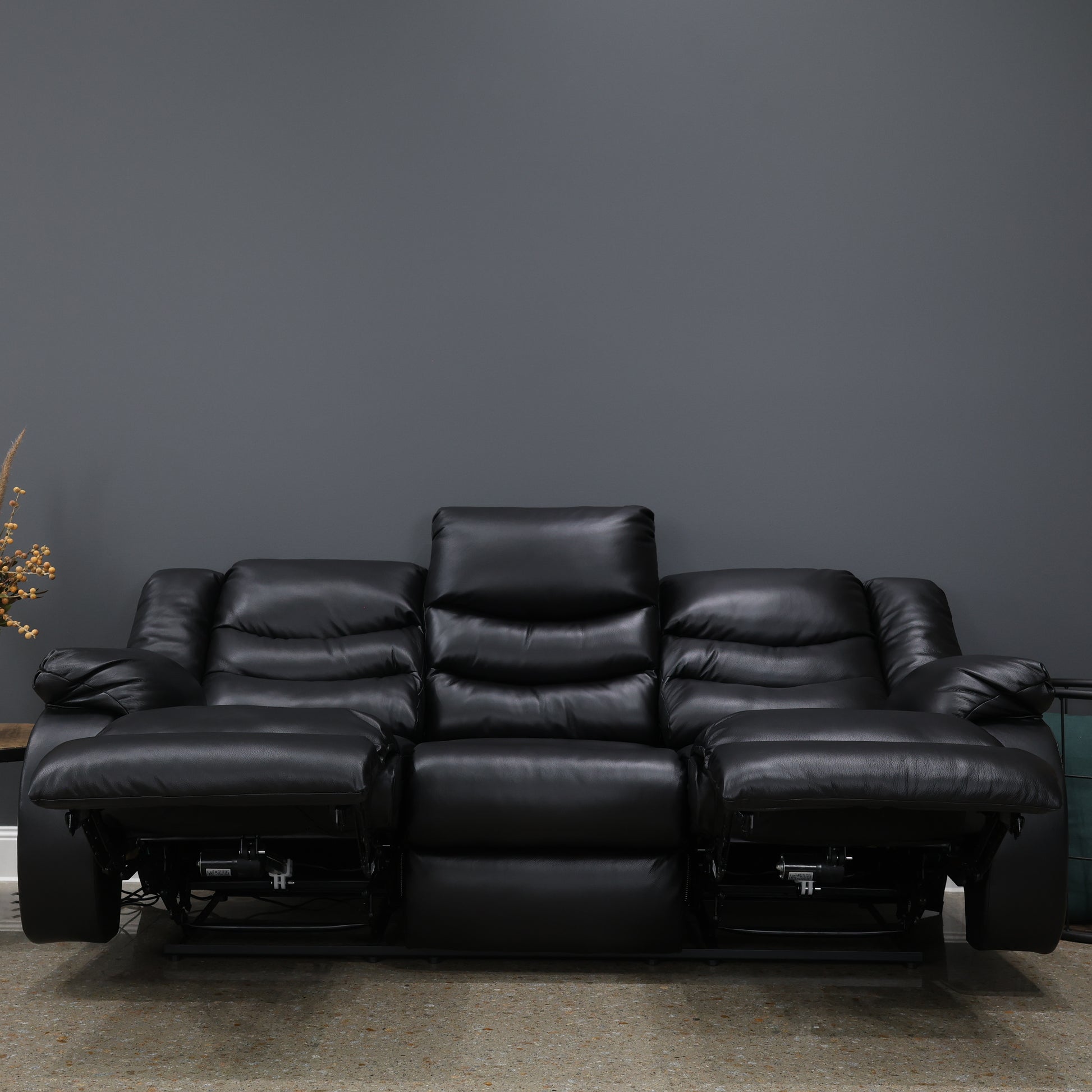 Werribee Reclining Power Sofa - Black Leather