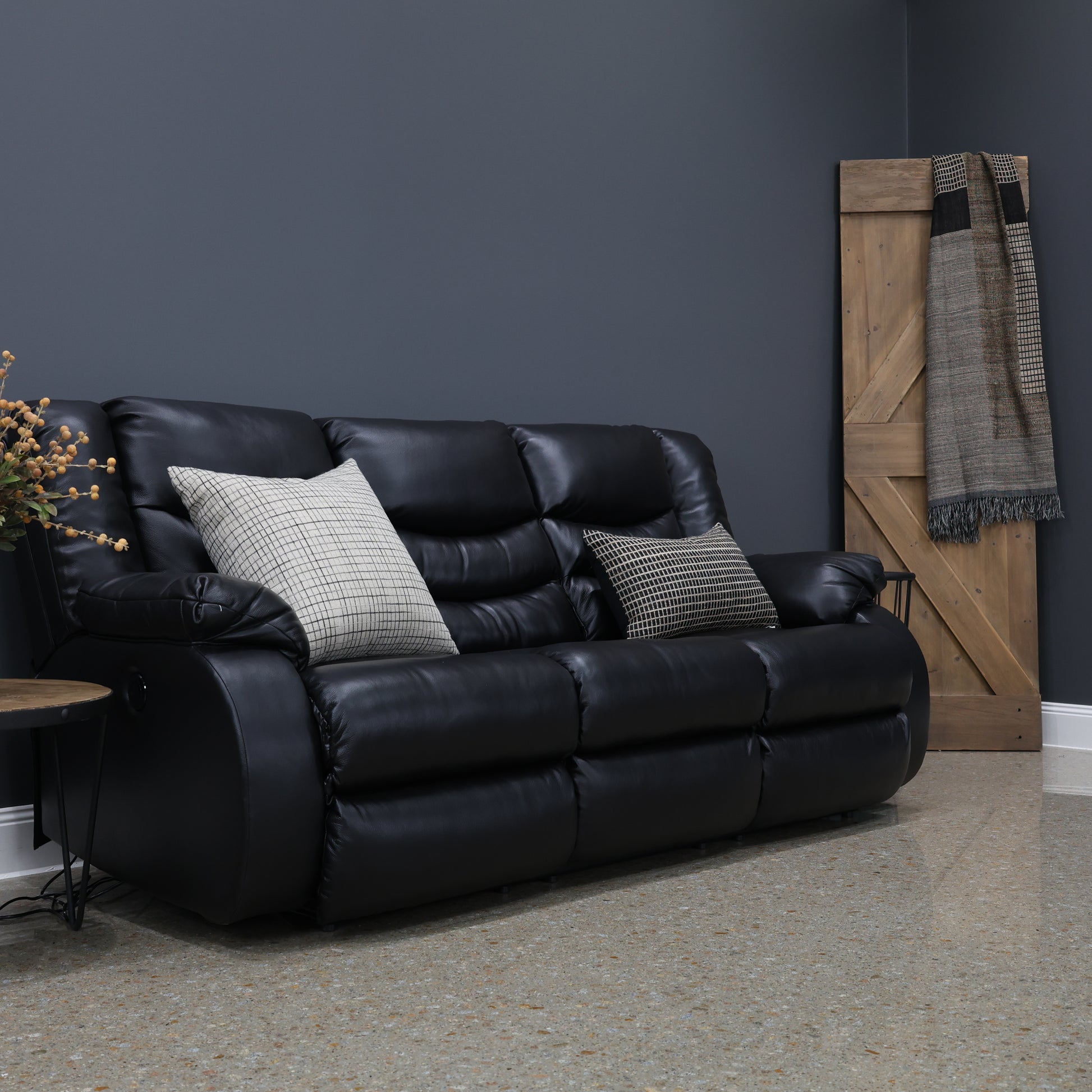 Werribee Reclining Power Sofa - Black Leather
