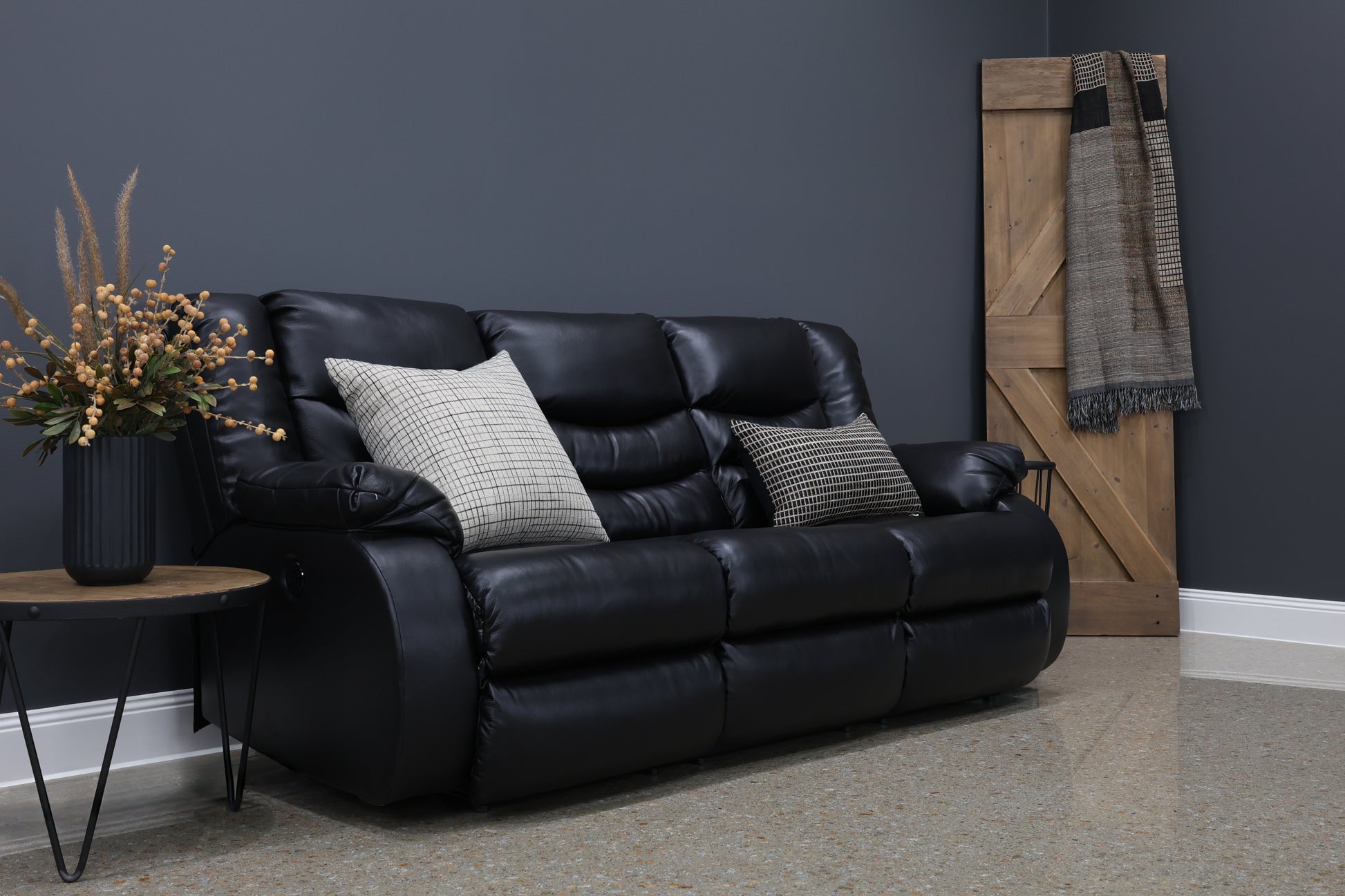 Werribee Reclining Power Sofa - Black Leather