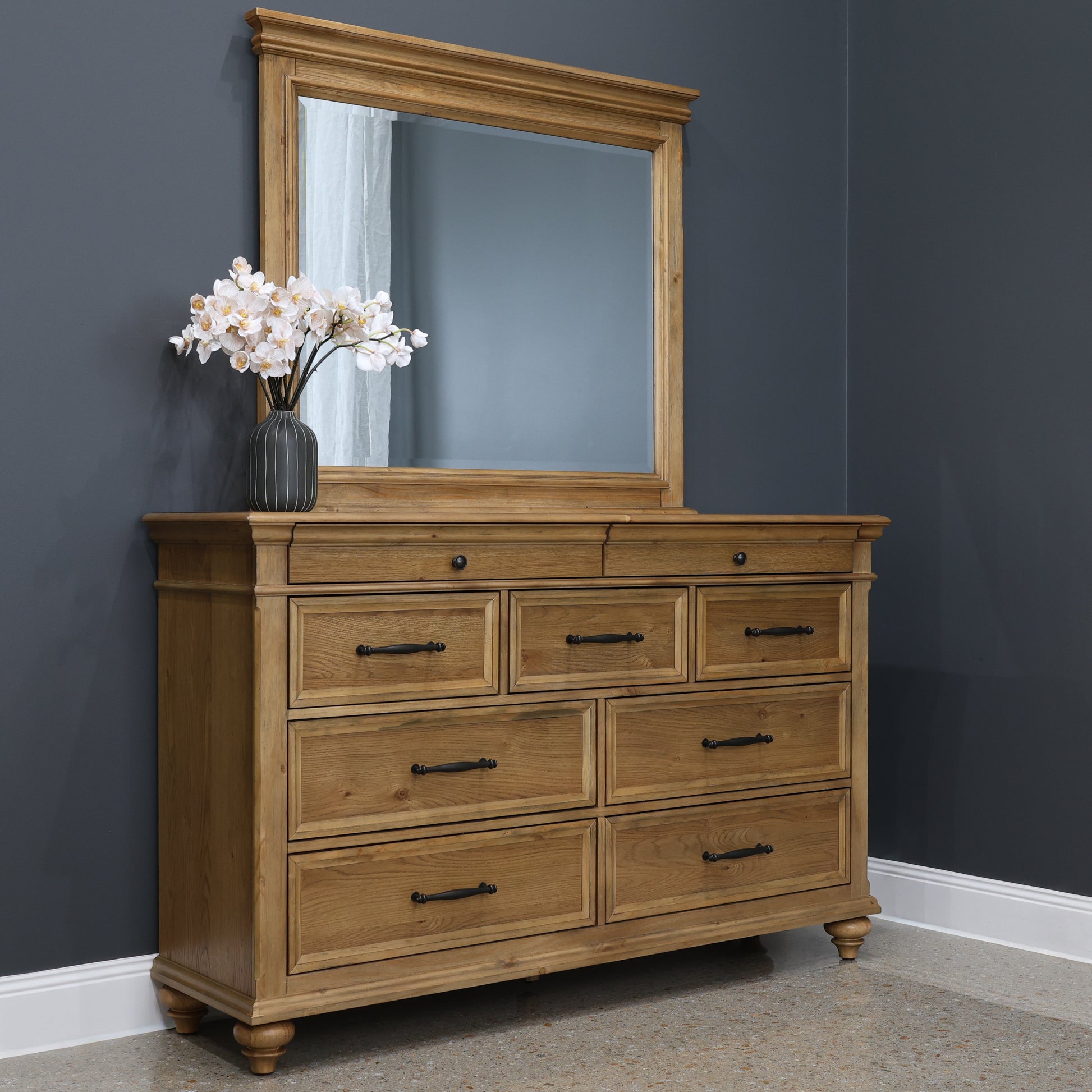 Melton Dresser Mirror - Golden Rustic Oak