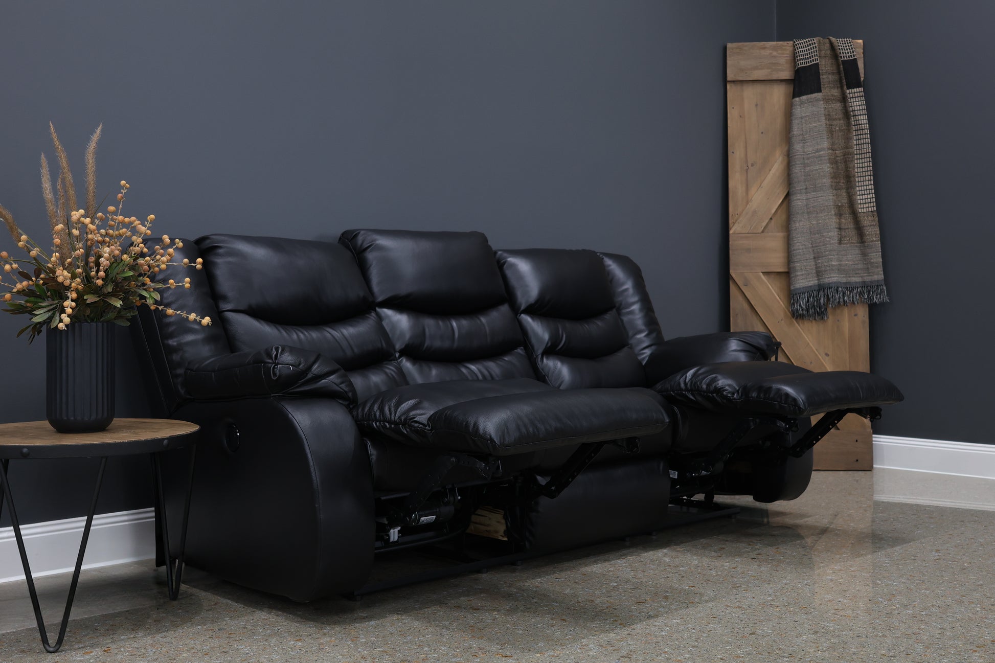 Werribee Reclining Power Sofa - Black Leather