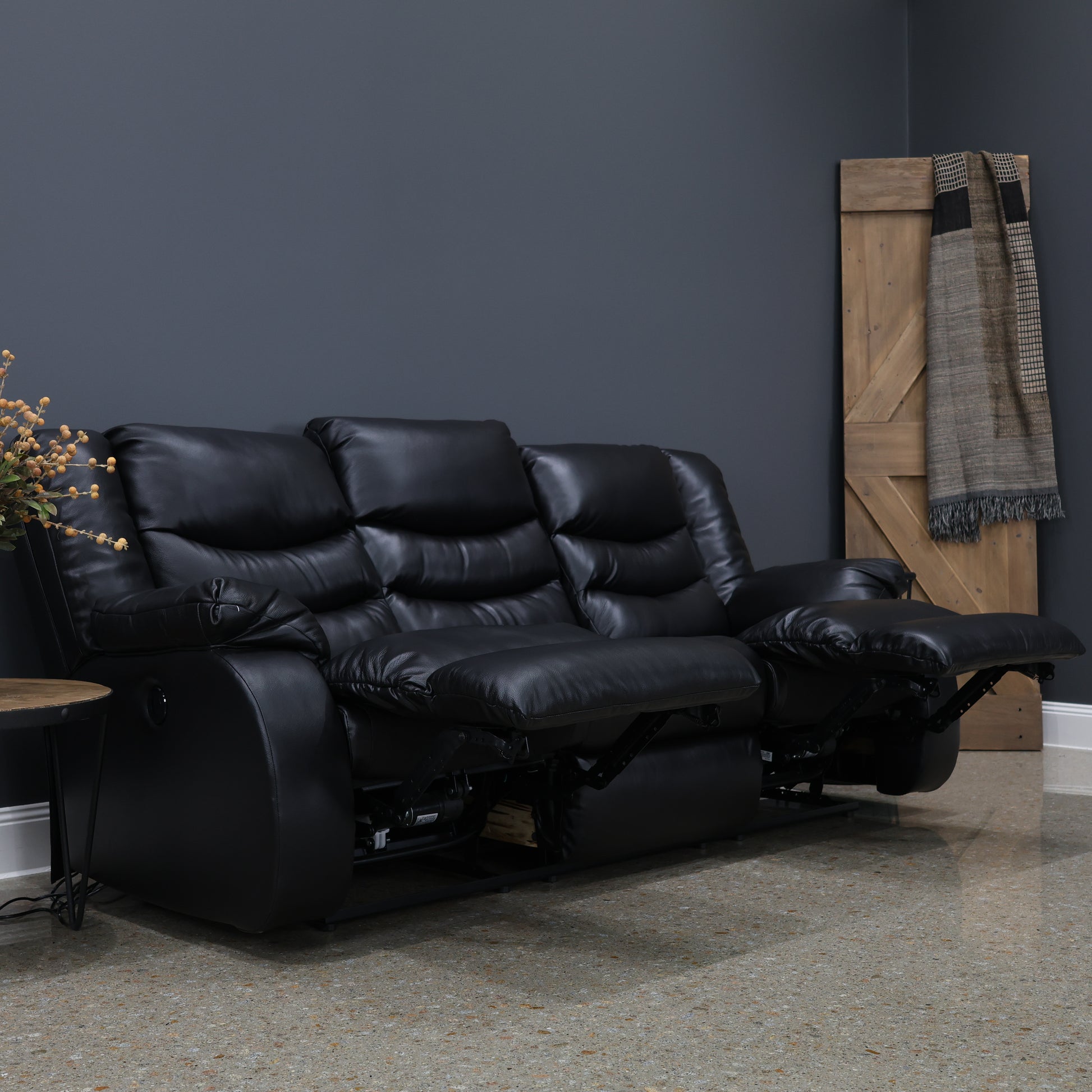Werribee Reclining Power Sofa - Black Leather