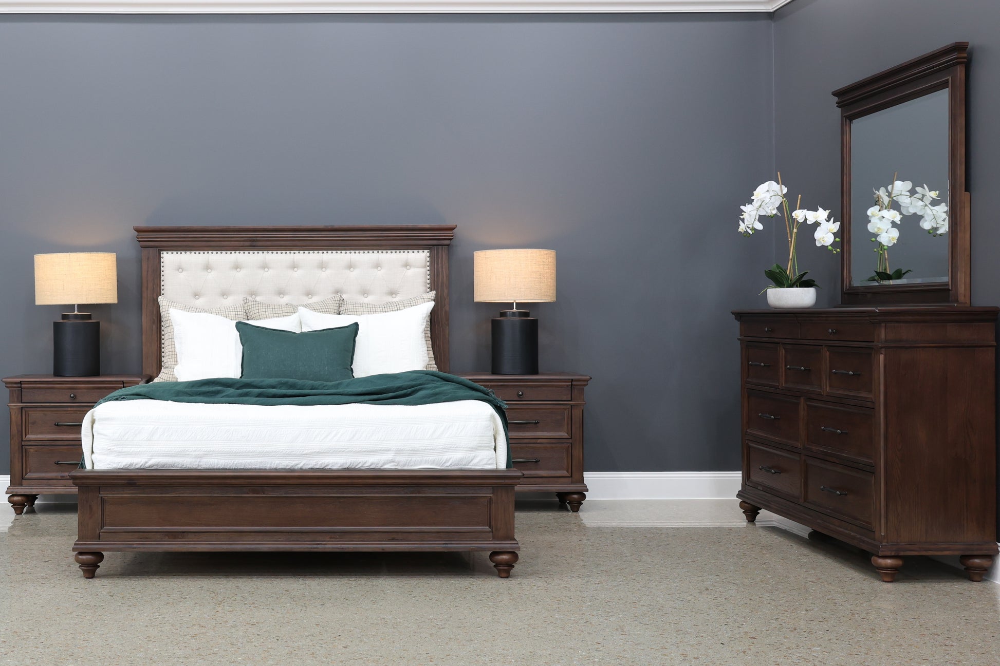 Melton Bed - Upholstered Dark Auburn