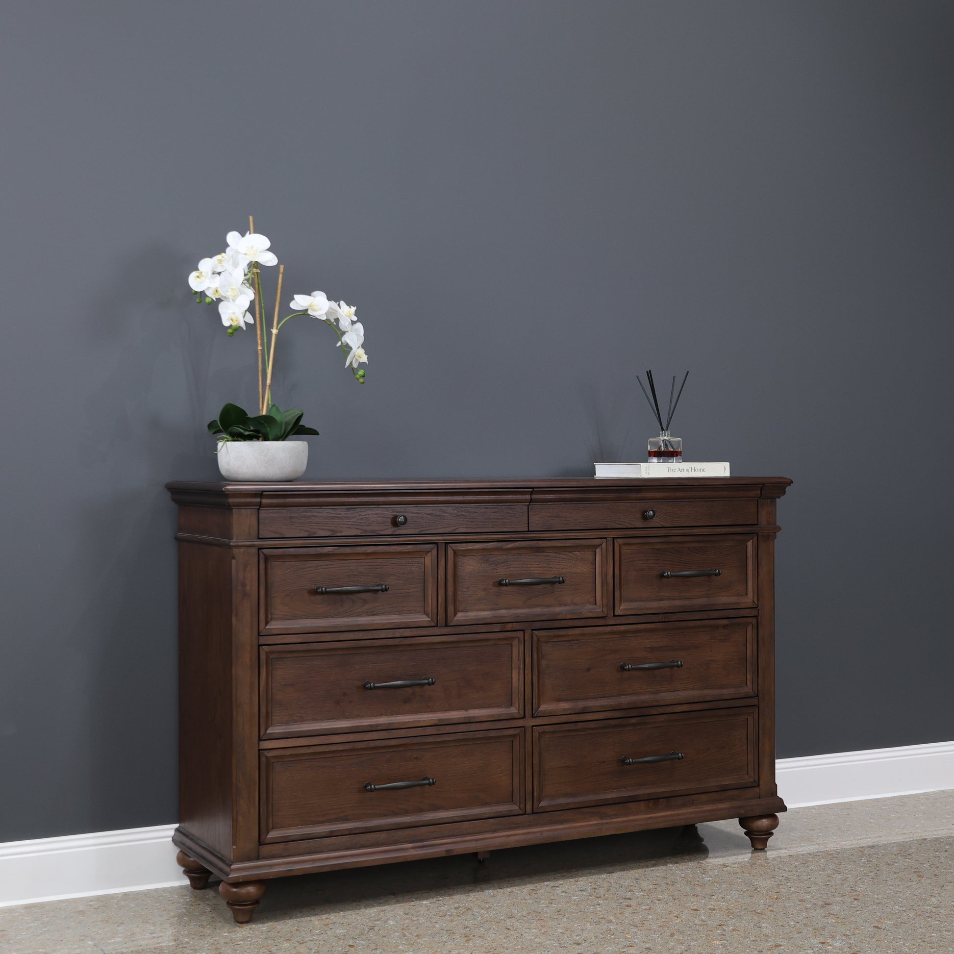 Melton Dresser w/ 9 Drawers - Dark Auburn