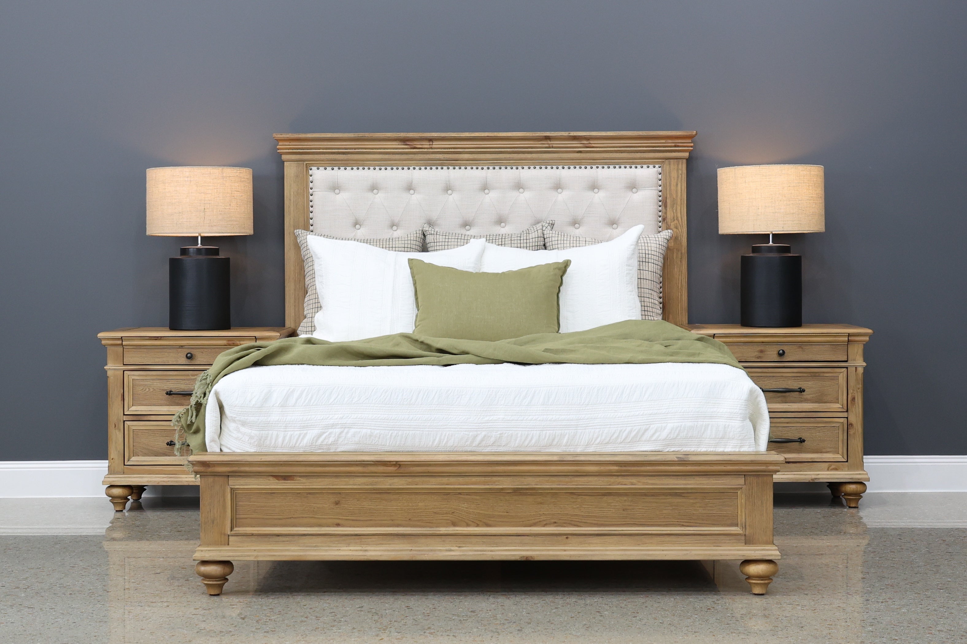 Melton Bed Upholstered - Golden Rustic Oak