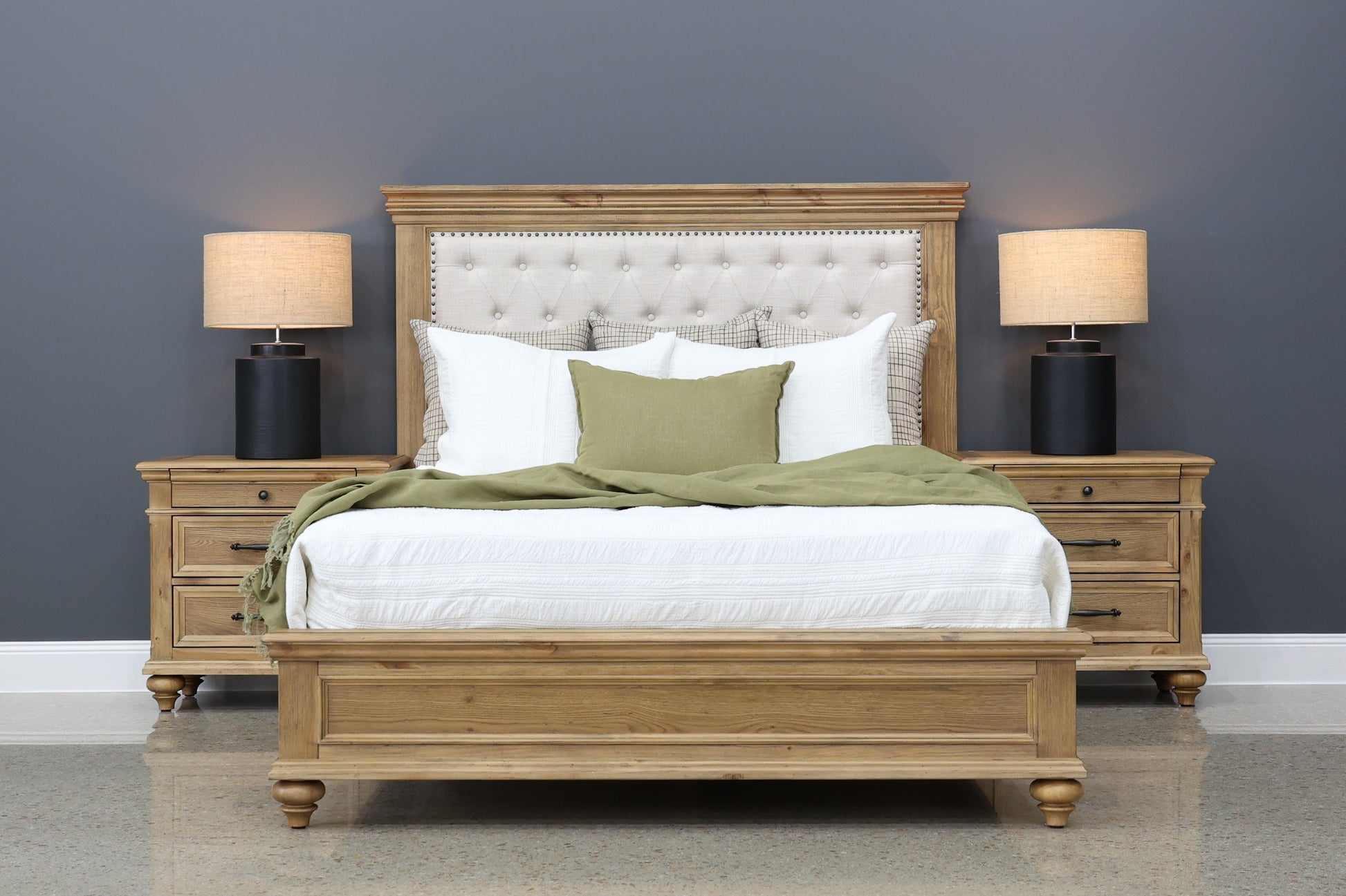 Melton Bed Upholstered - Golden Rustic Oak