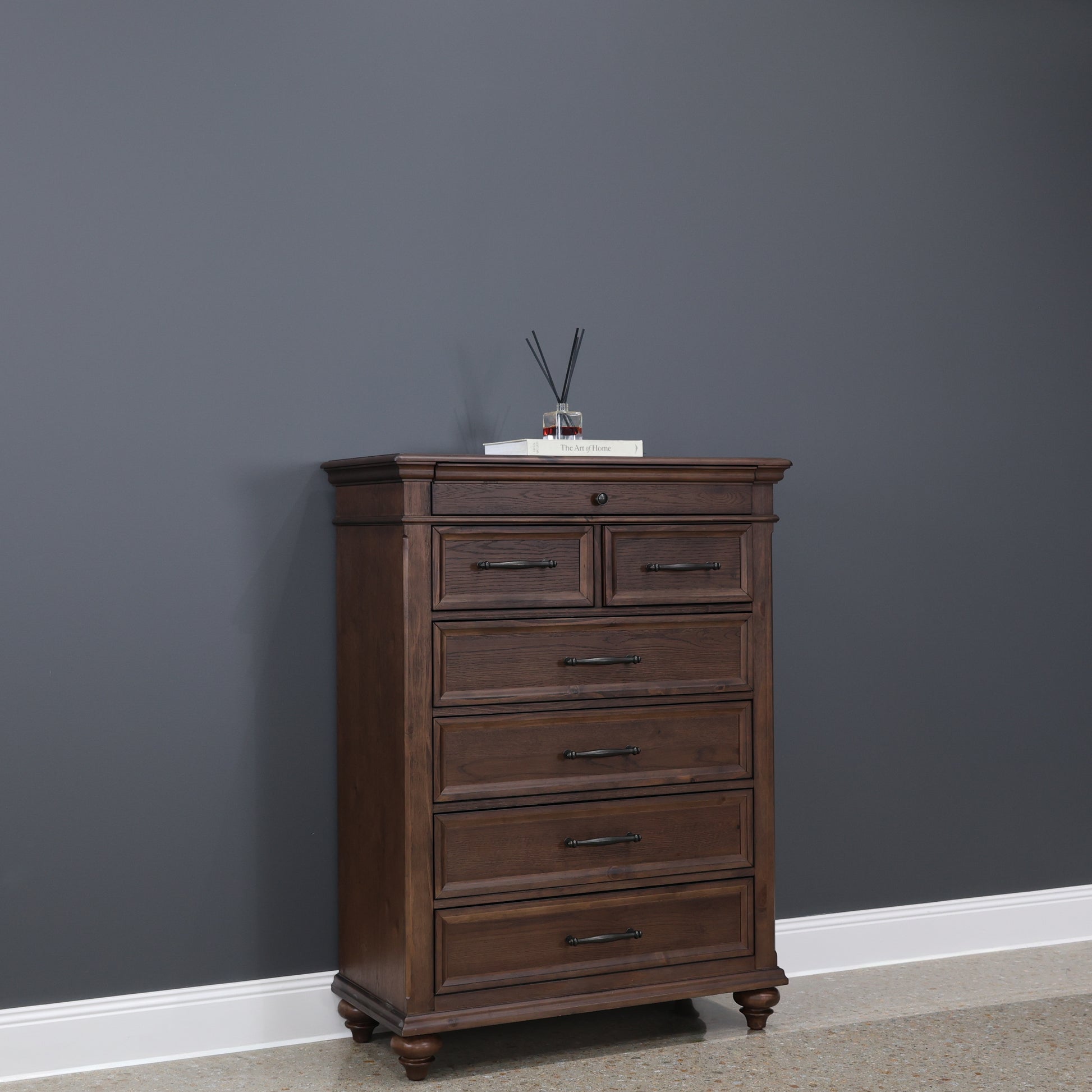 Melton Tallboy w/ 7 Drawers - Dark Auburn