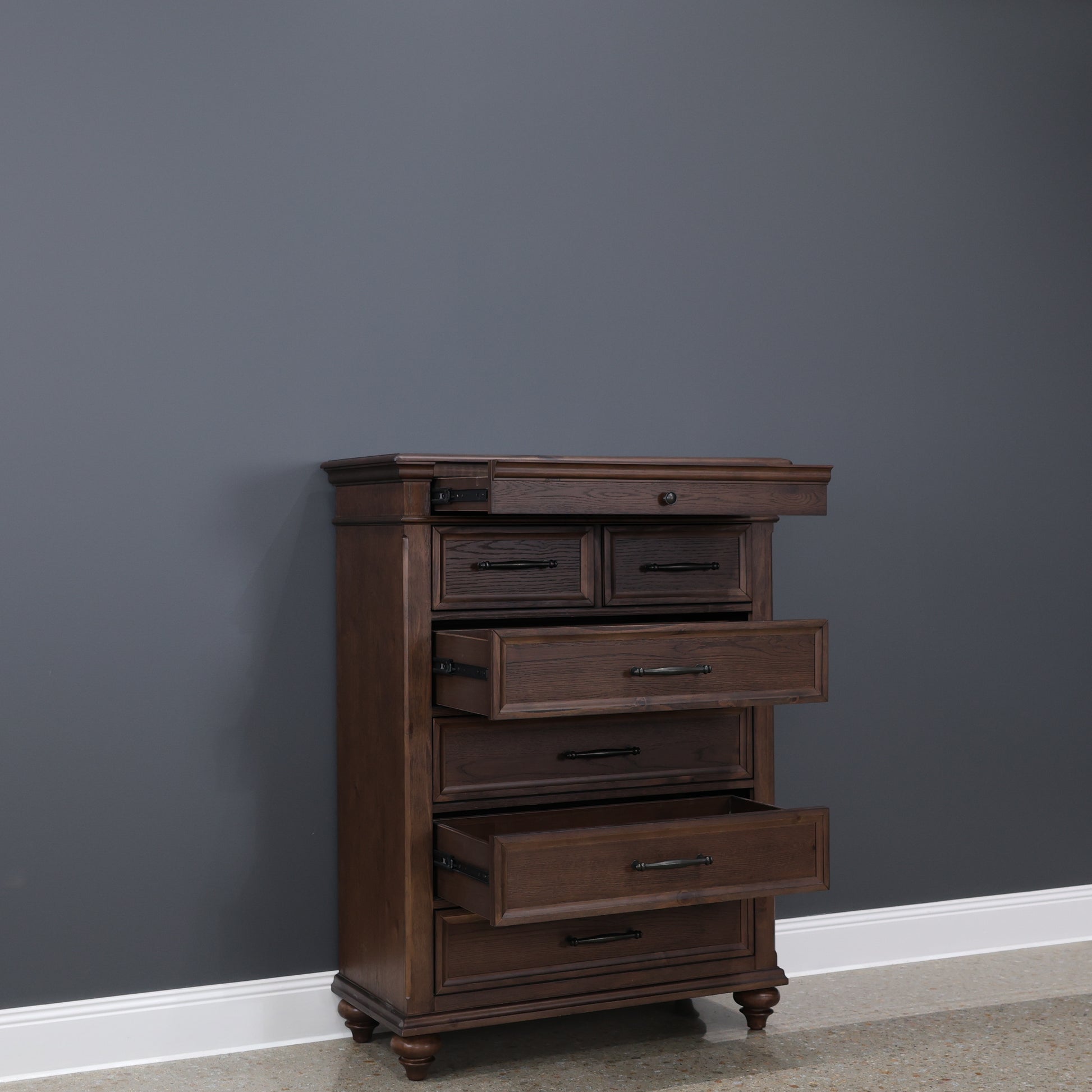 Melton Tallboy w/ 7 Drawers - Dark Auburn