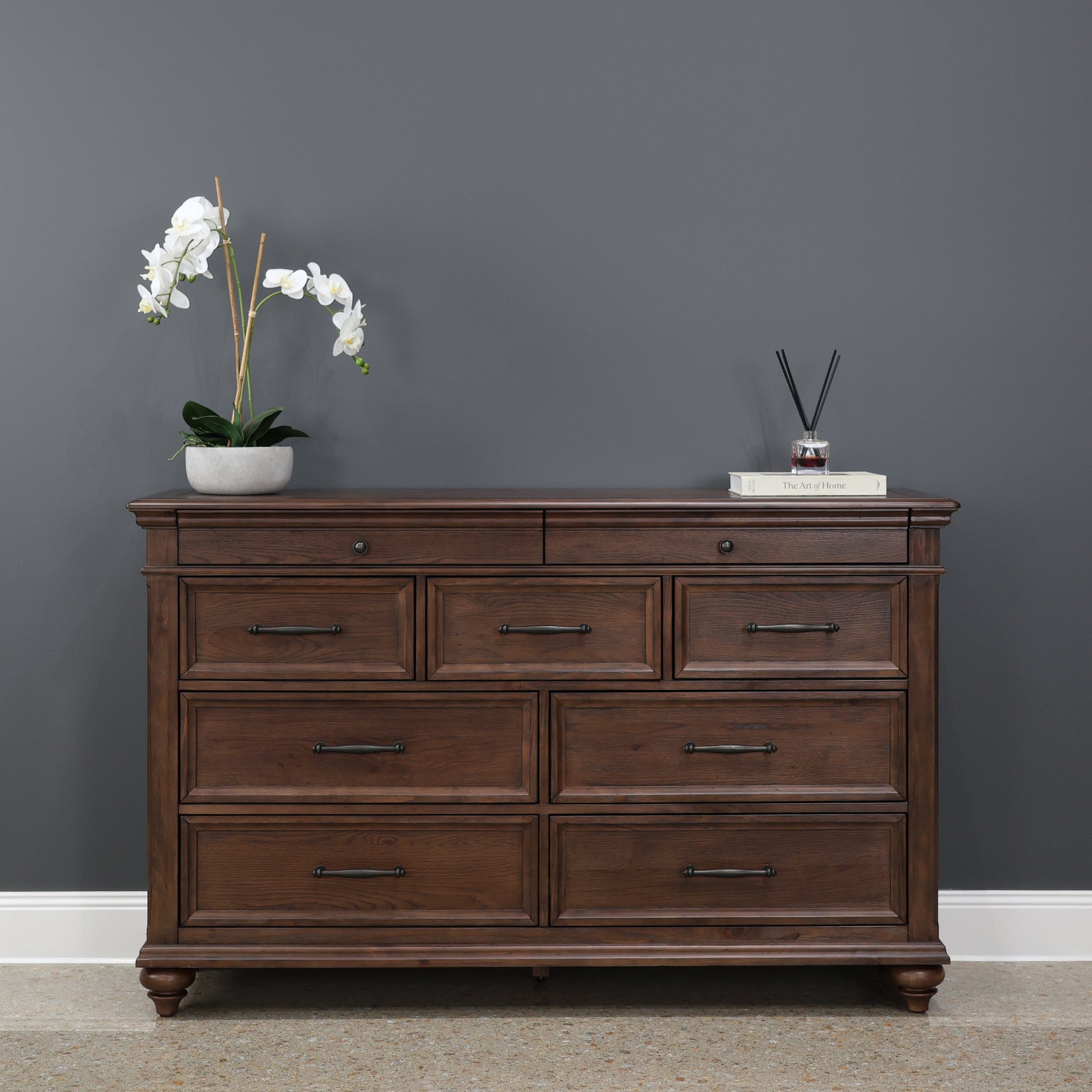 Melton Dresser w/ 9 Drawers - Dark Auburn