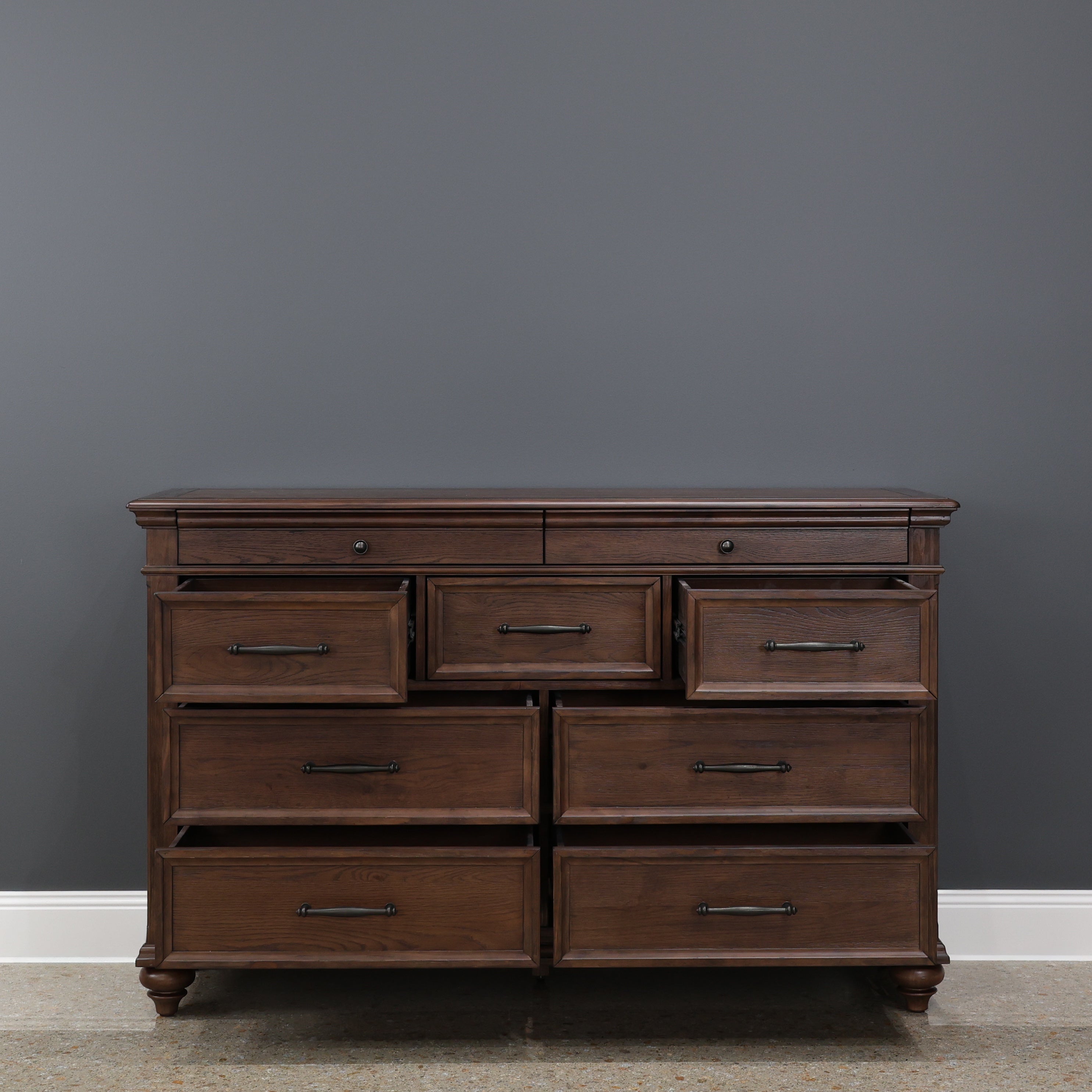 Melton Dresser w/ 9 Drawers - Dark Auburn
