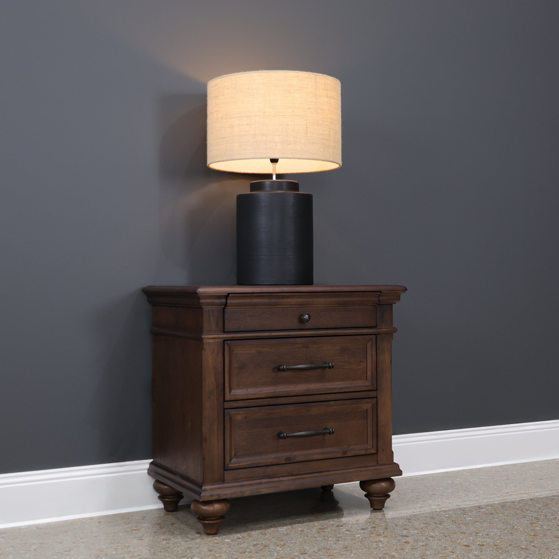 Melton Bedside w/ 3 Drawers - Dark Auburn
