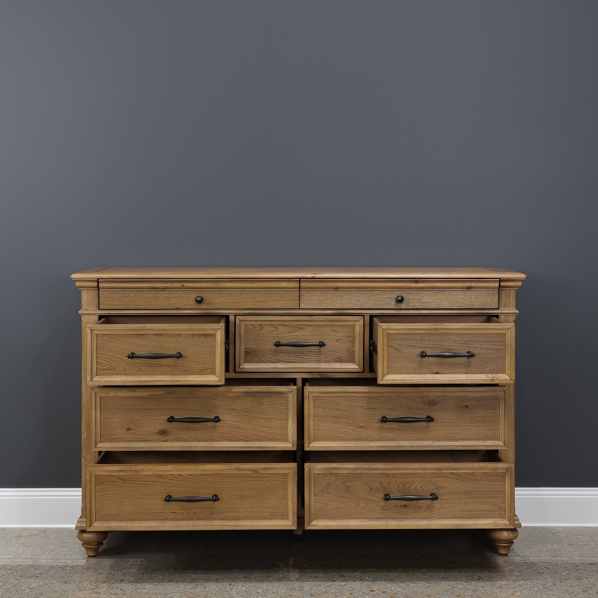 Melton Dresser w/ 9 Drawers - Golden Rustic Oak