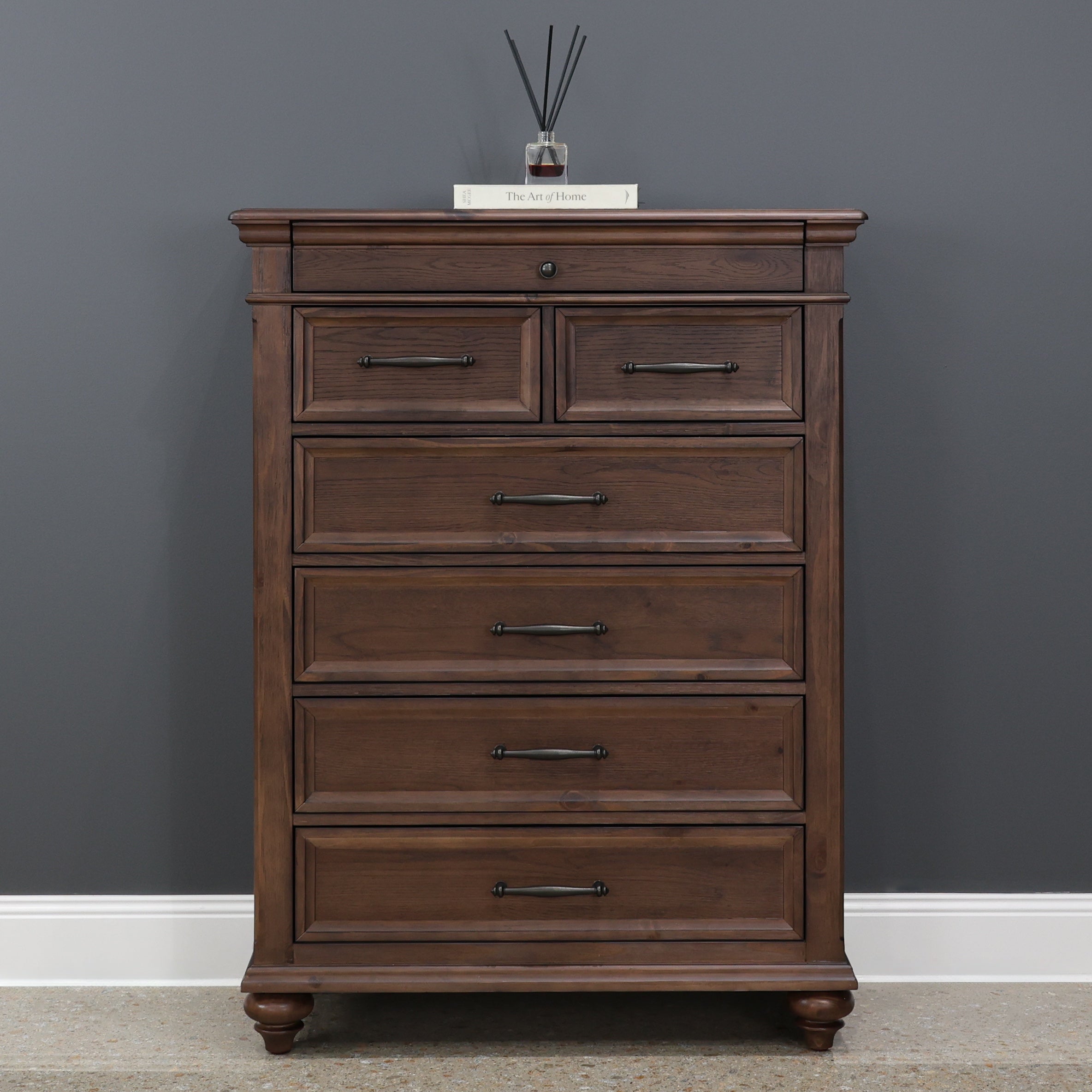 Melton Tallboy w/ 7 Drawers - Dark Auburn