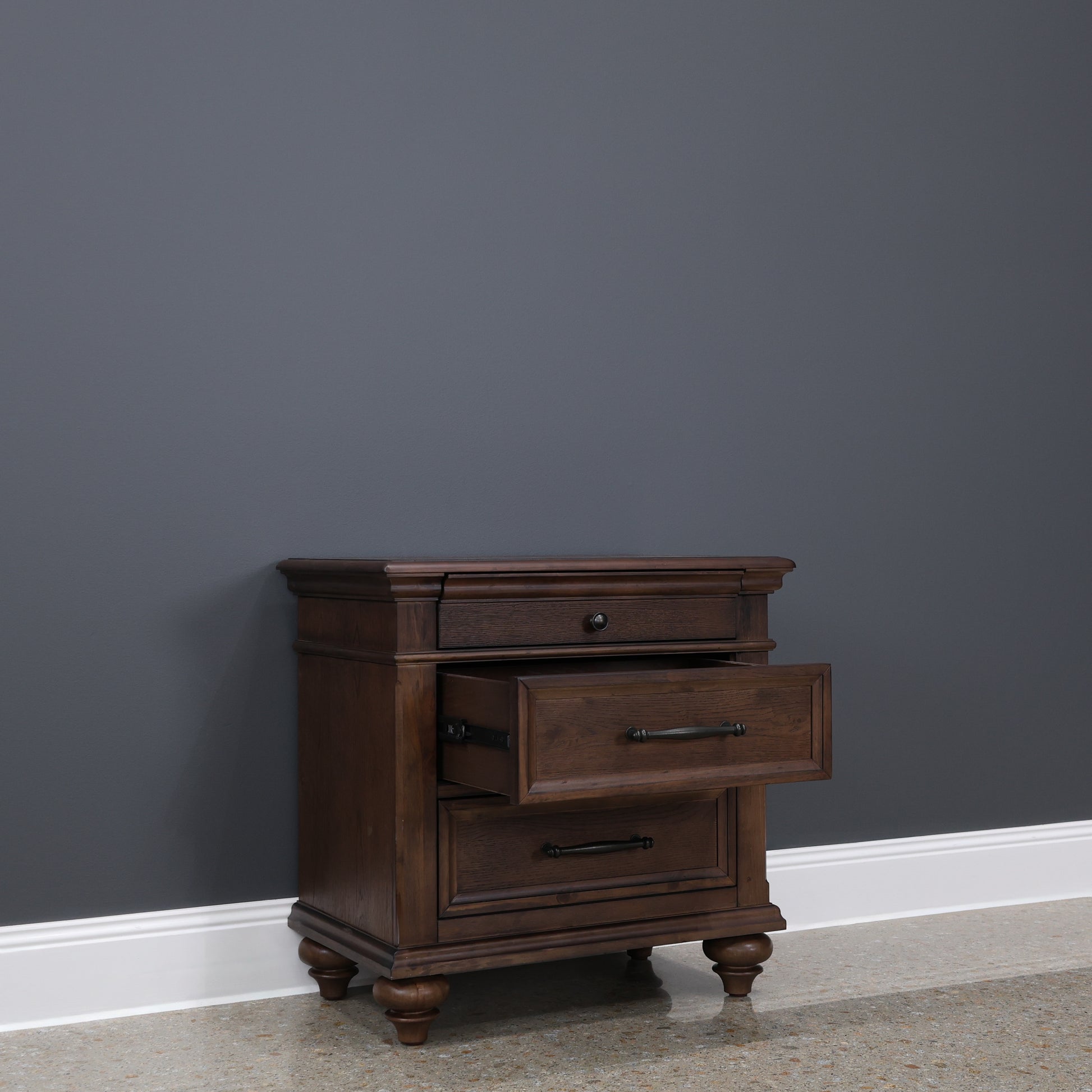 Melton Bedside w/ 3 Drawers - Dark Auburn