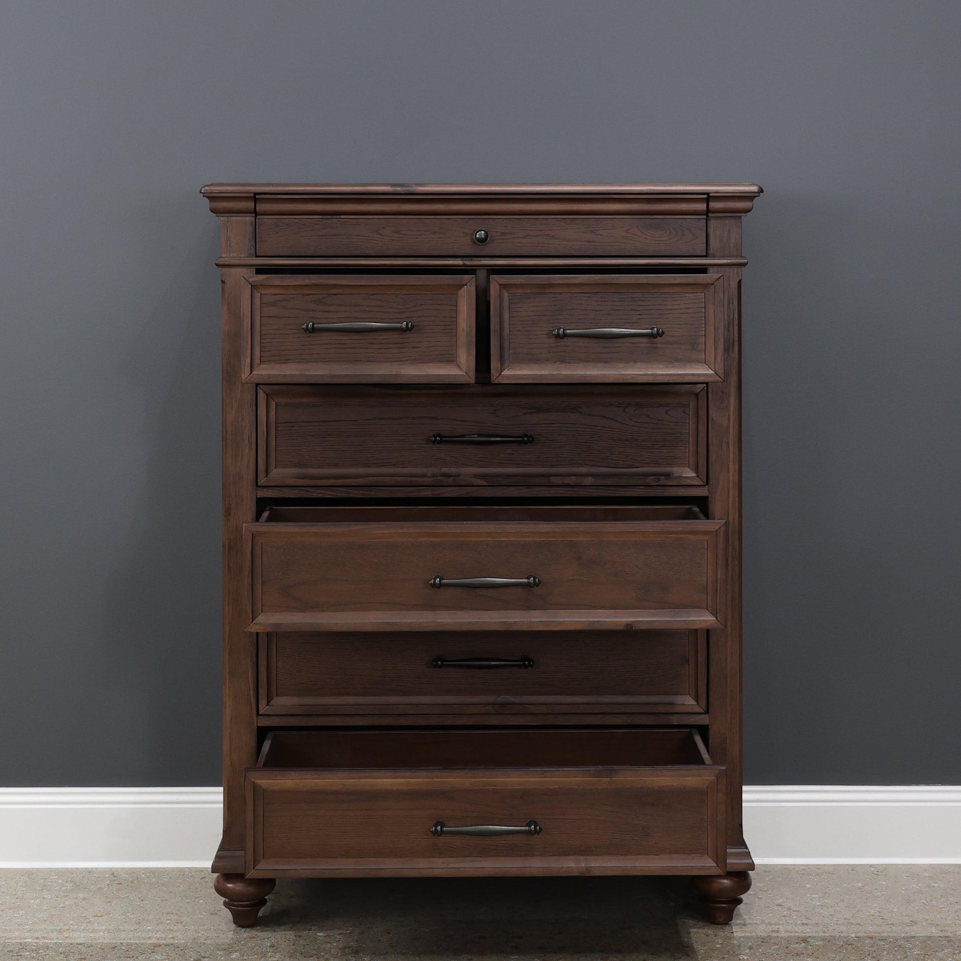 Melton Tallboy w/ 7 Drawers - Dark Auburn