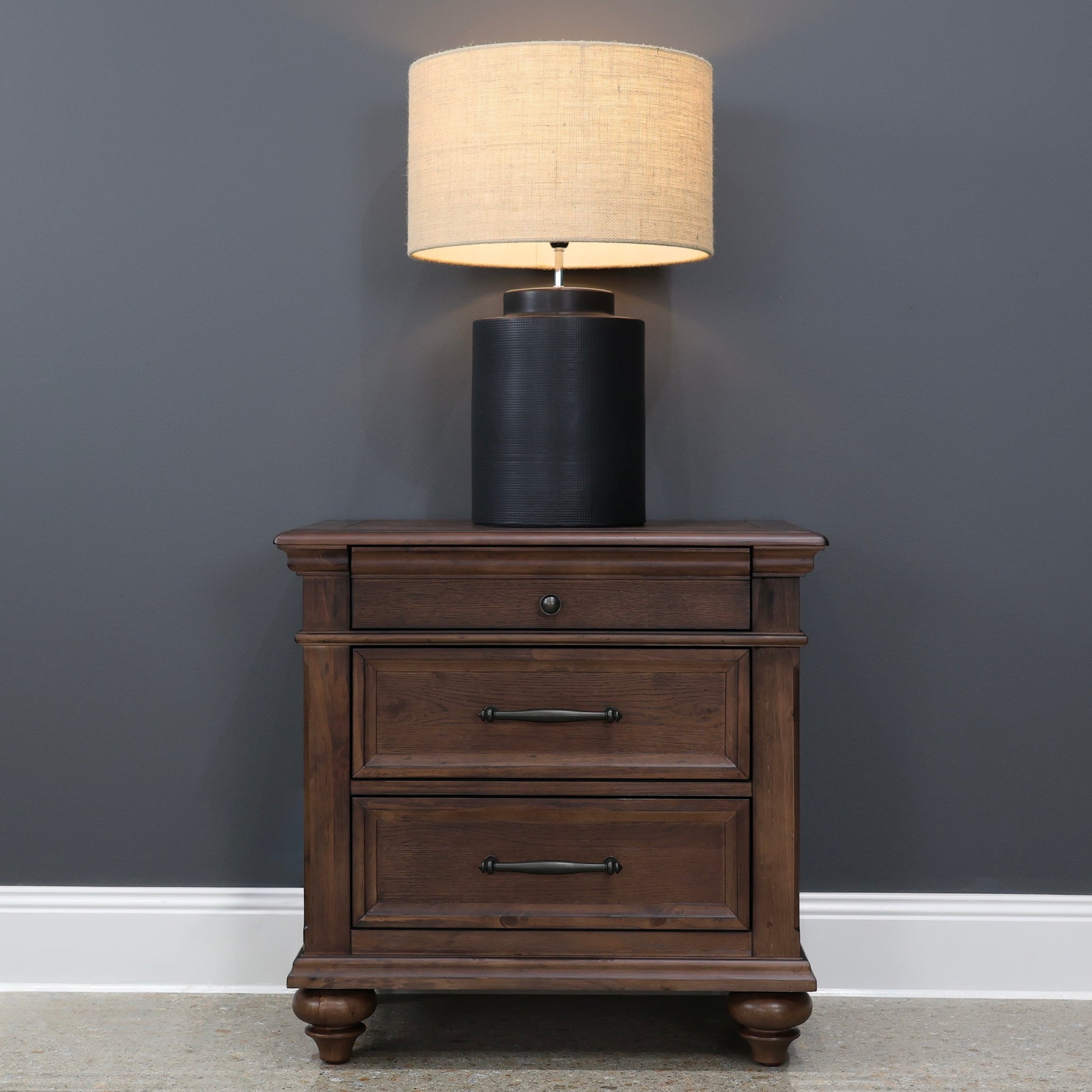 Melton Bedside w/ 3 Drawers - Dark Auburn