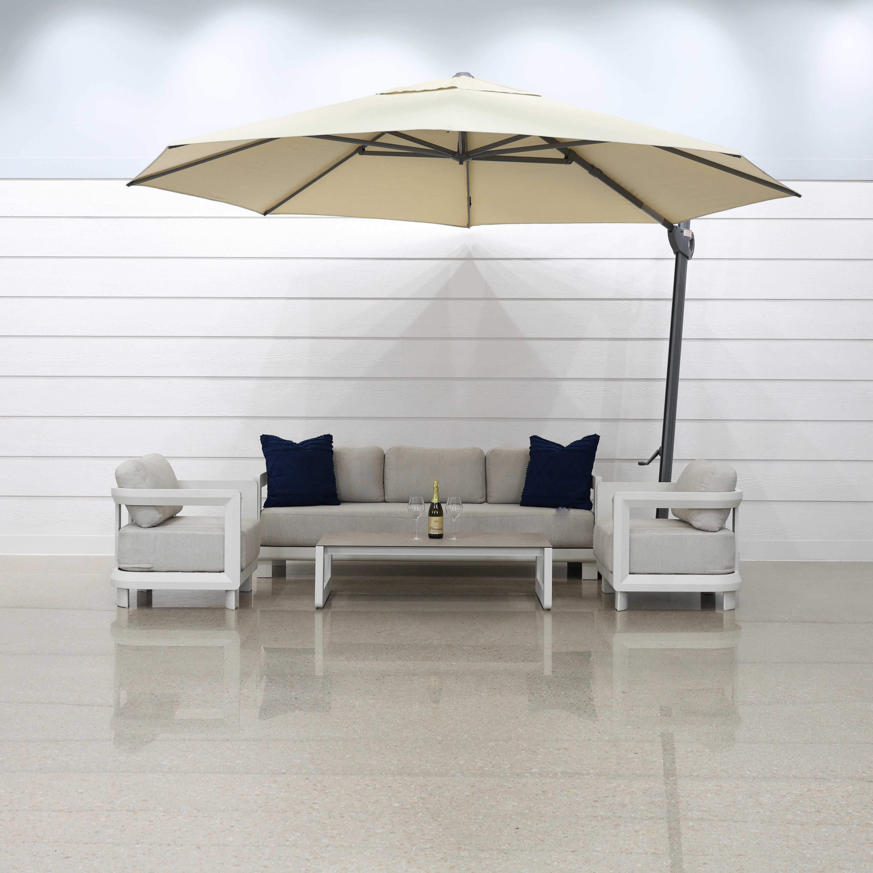 Savannah 380cm Octagonal Cantilever Umbrella - Natural w/ Ceramic Base