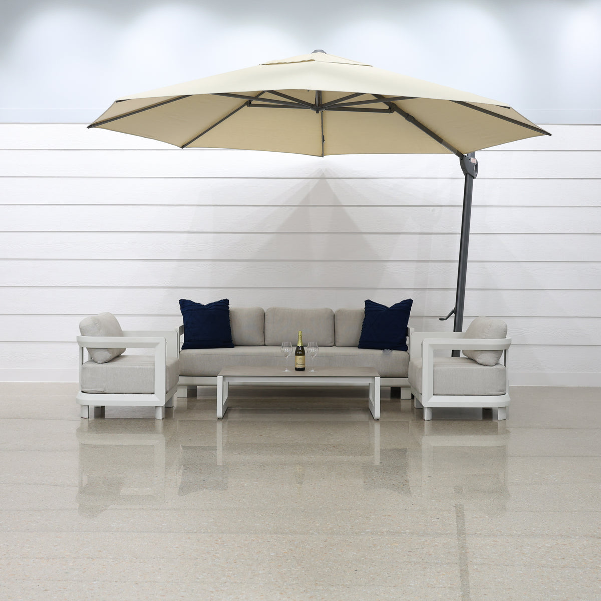 Savannah 380cm Octagonal Cantilever Umbrella - Natural w/ Ceramic Base
