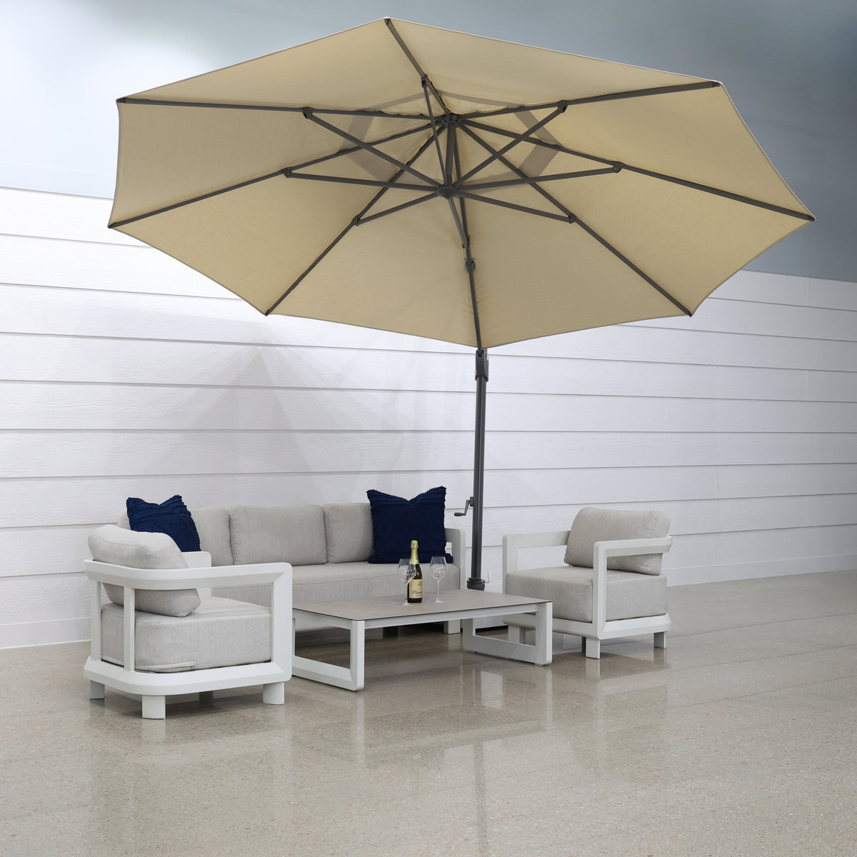 Savannah 380cm Octagonal Cantilever Umbrella - Natural w/ Ceramic Base