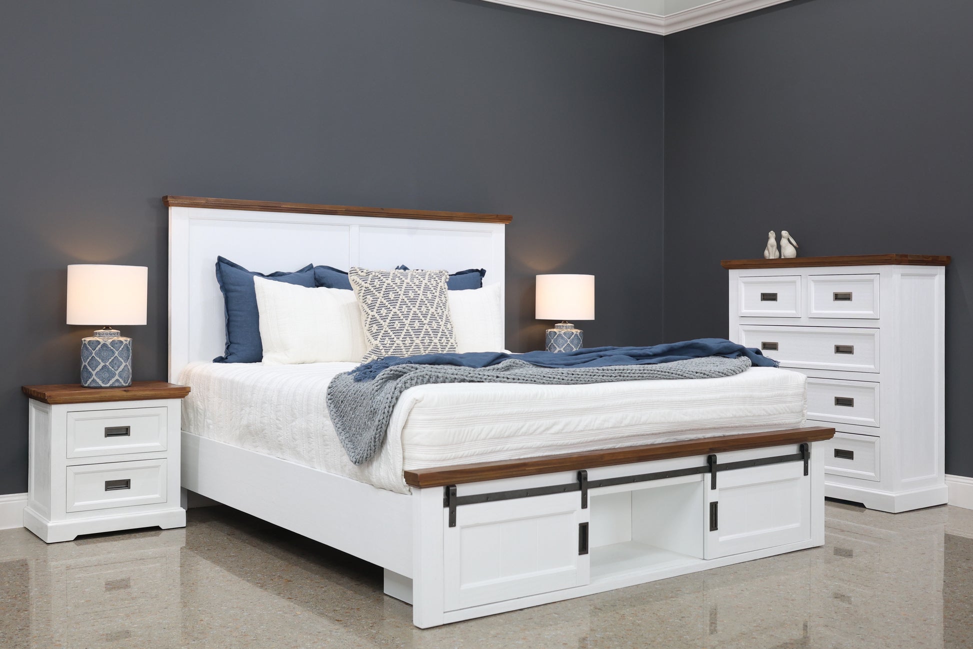 Provedore Two Tone Bed w/ 2 Sliding Barn Doors