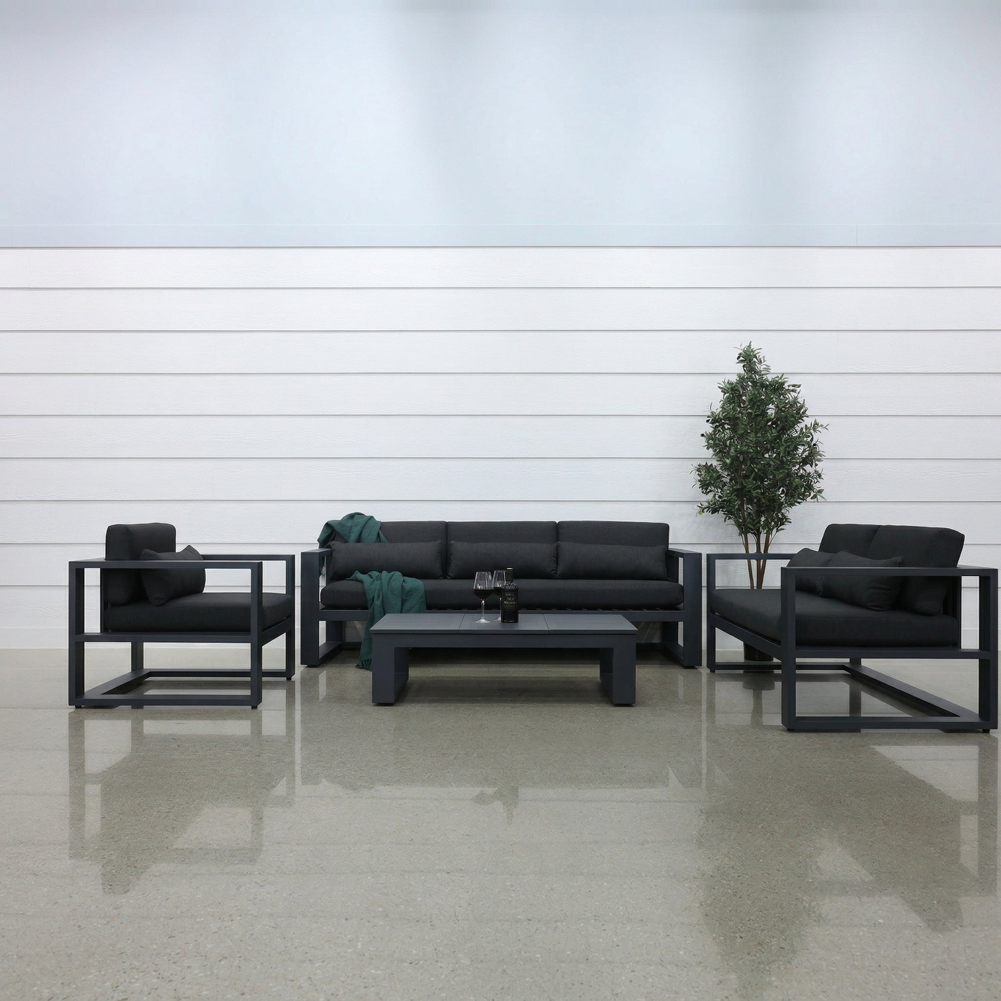 Mildura 2 Seater - Charcoal w/ Denim Grey Cushions